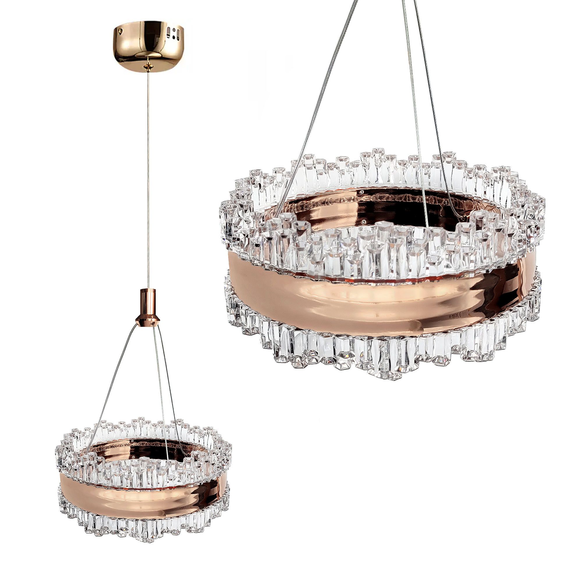 Toolight, LED krištáľový závesný luster 20cm, 14W, 3000K, LHJ099-CP, ružové zlato, OSW-60044