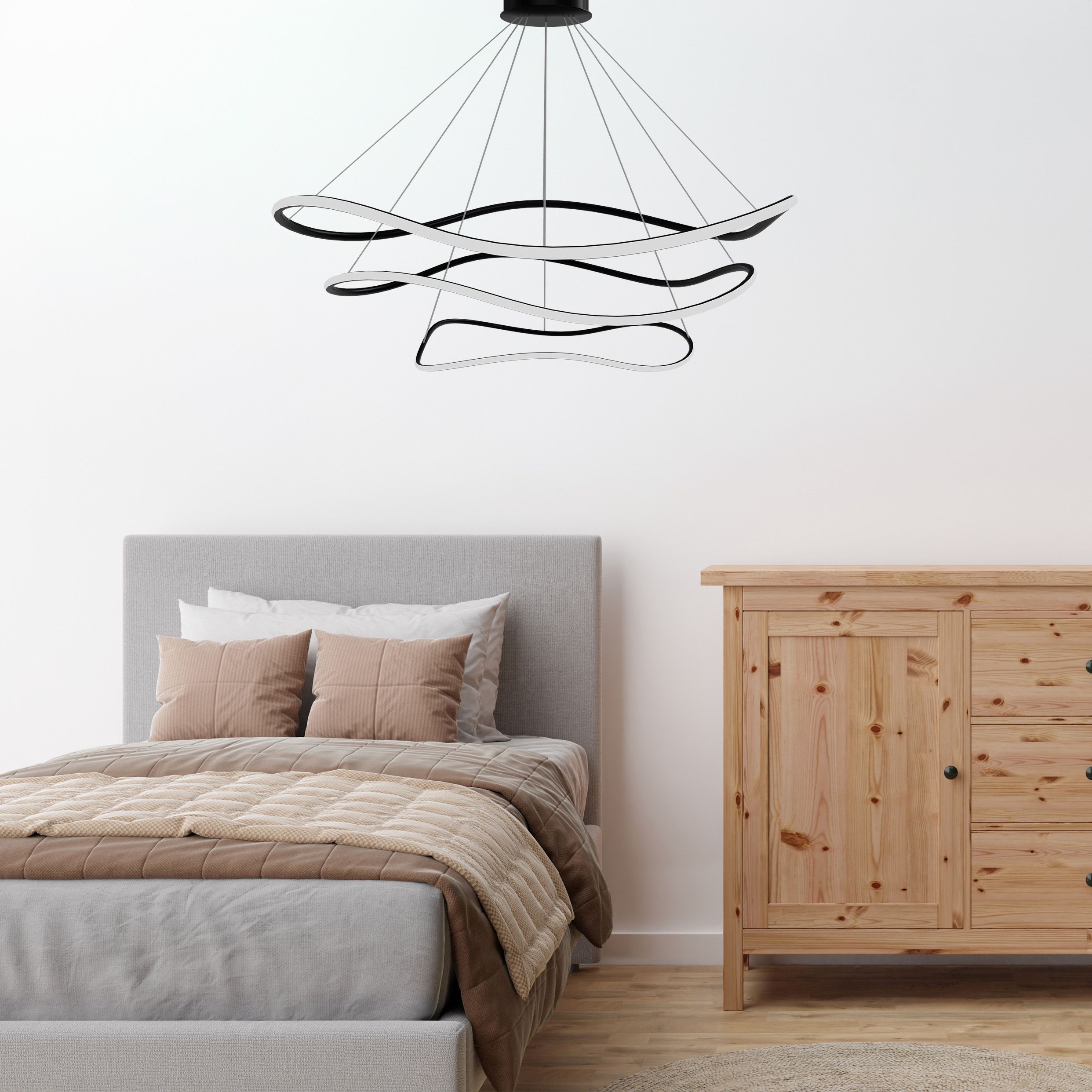 Toolight, LED závesná lampa 40/60/80cm, 82W, 3000K, LHJ016-CP3, čierna matná, OSW-50006