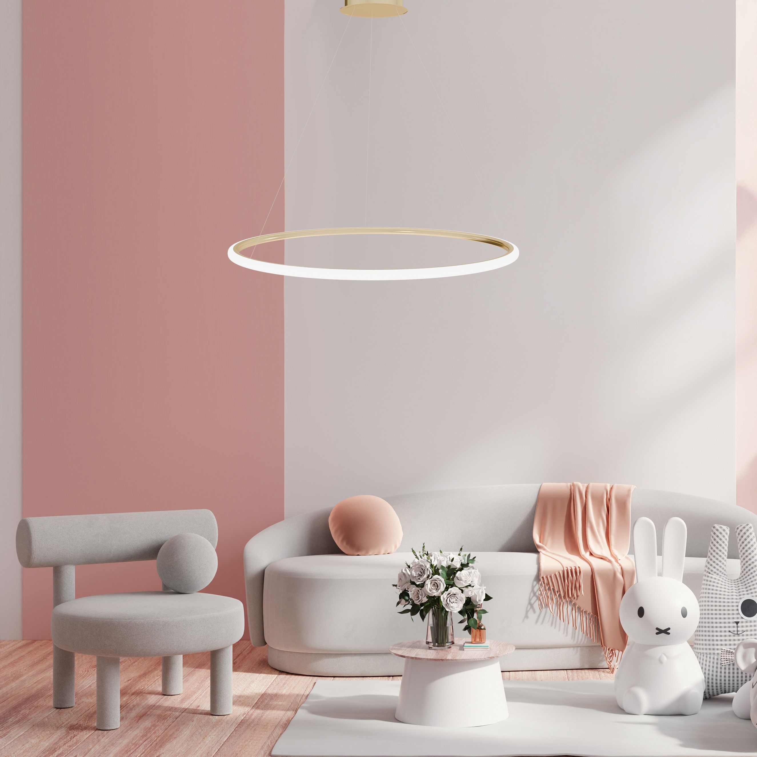 Toolight, LED závesné svietidlo 60cm, 37W, 3000K, LHJ002-CP, zlatá lesklá, OSW-60000
