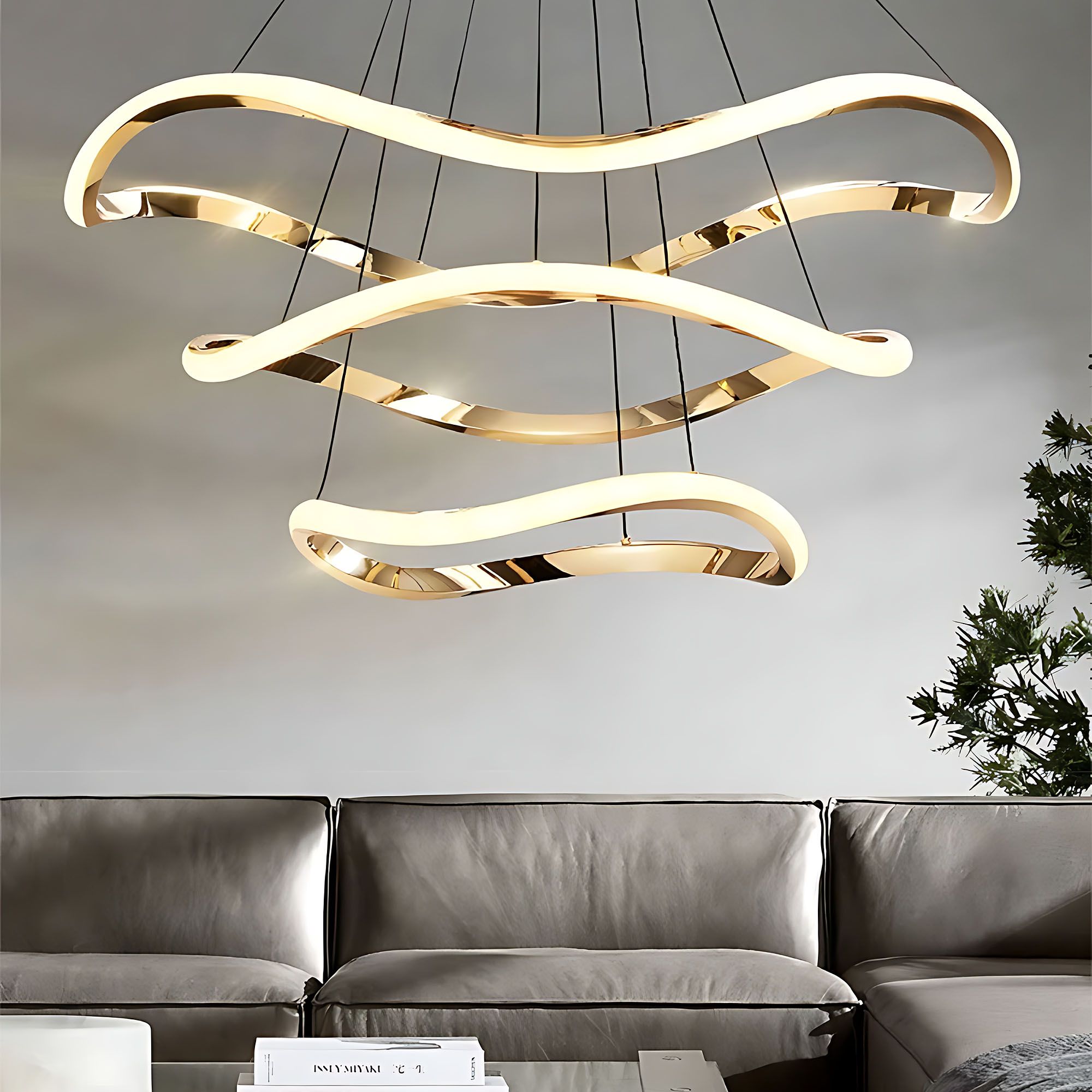 Toolight, stropné svietidlo 80cm, 24W, 3000K, LHJ018-CP3, zlatá, OSW-50008