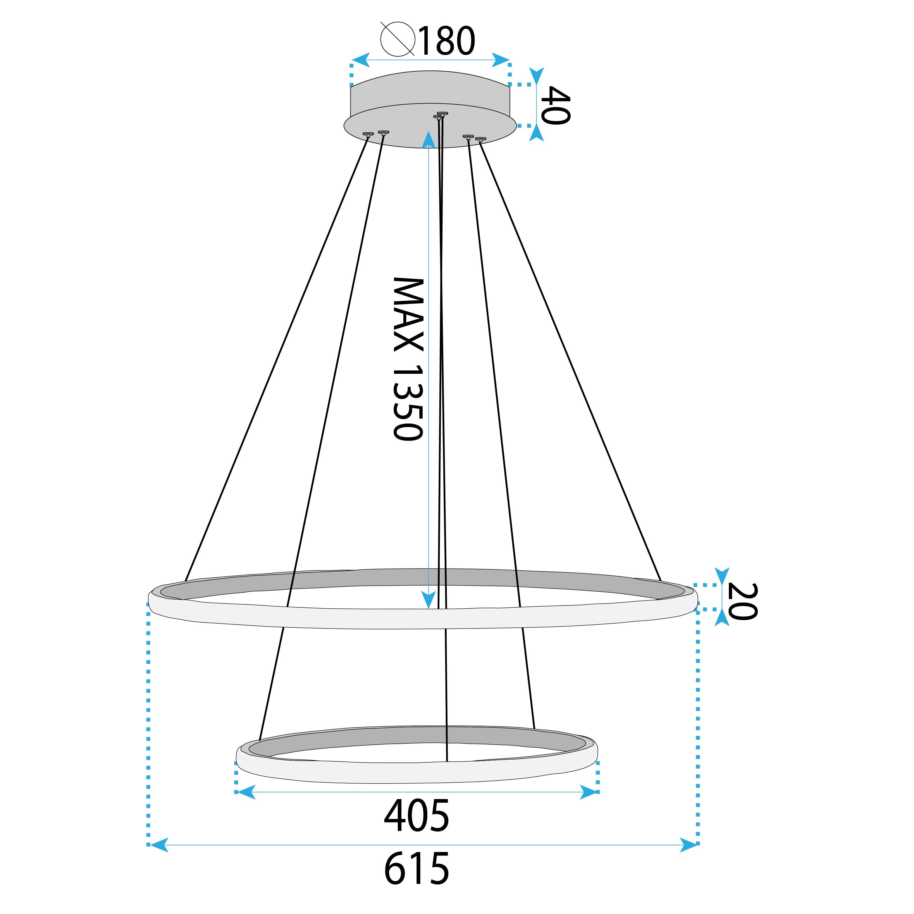 Toolight, LED závesné osvetlenie 40/60cm, 61W, 3000K, LHJ007-CP2, zlatá, OSW-60004