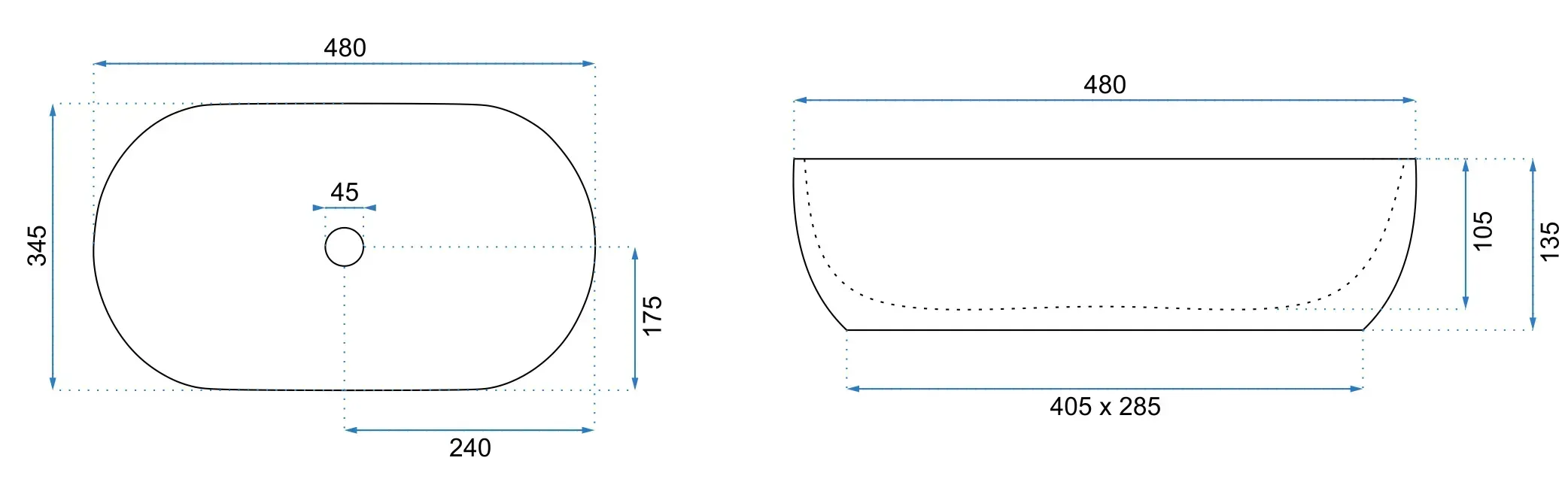 Rea Amelia, umývadlo na dosku 480x345x135 mm, imitácia kameňa-piesková, REA-U8480