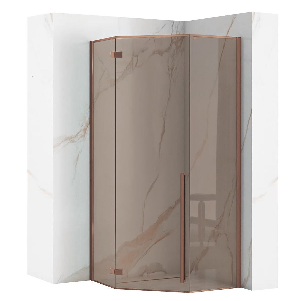 Rea Diamond, päťuholníkový sprchový kút 90 x 90 cm, 6mm šedé sklo, medená matná, REA-K6966
