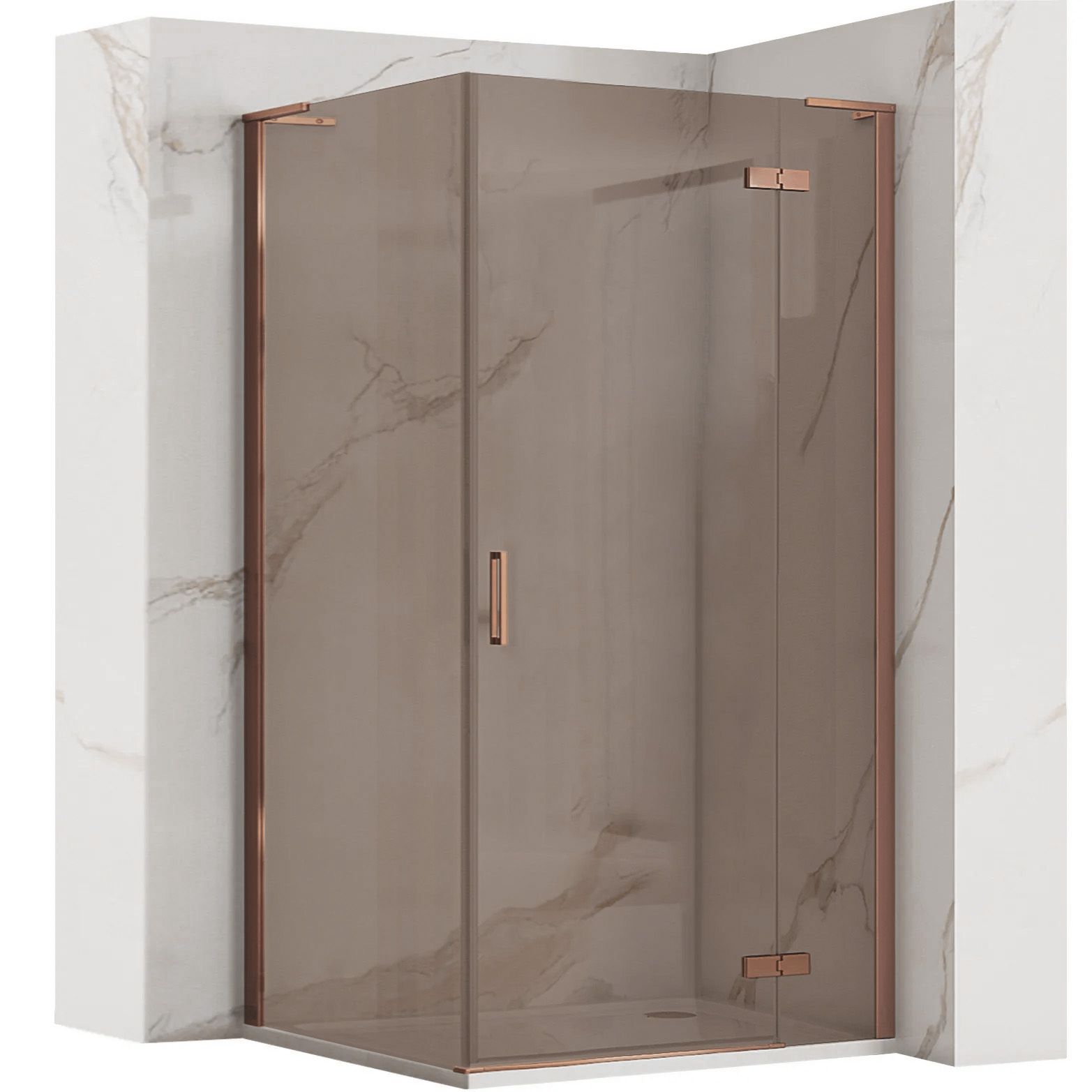 Rea Hugo, 1-krídlový sprchovací kút 100 (dvere) x 90 (stena) x 200 cm, 6mm šedé sklo, medený profil, KPL-K6970