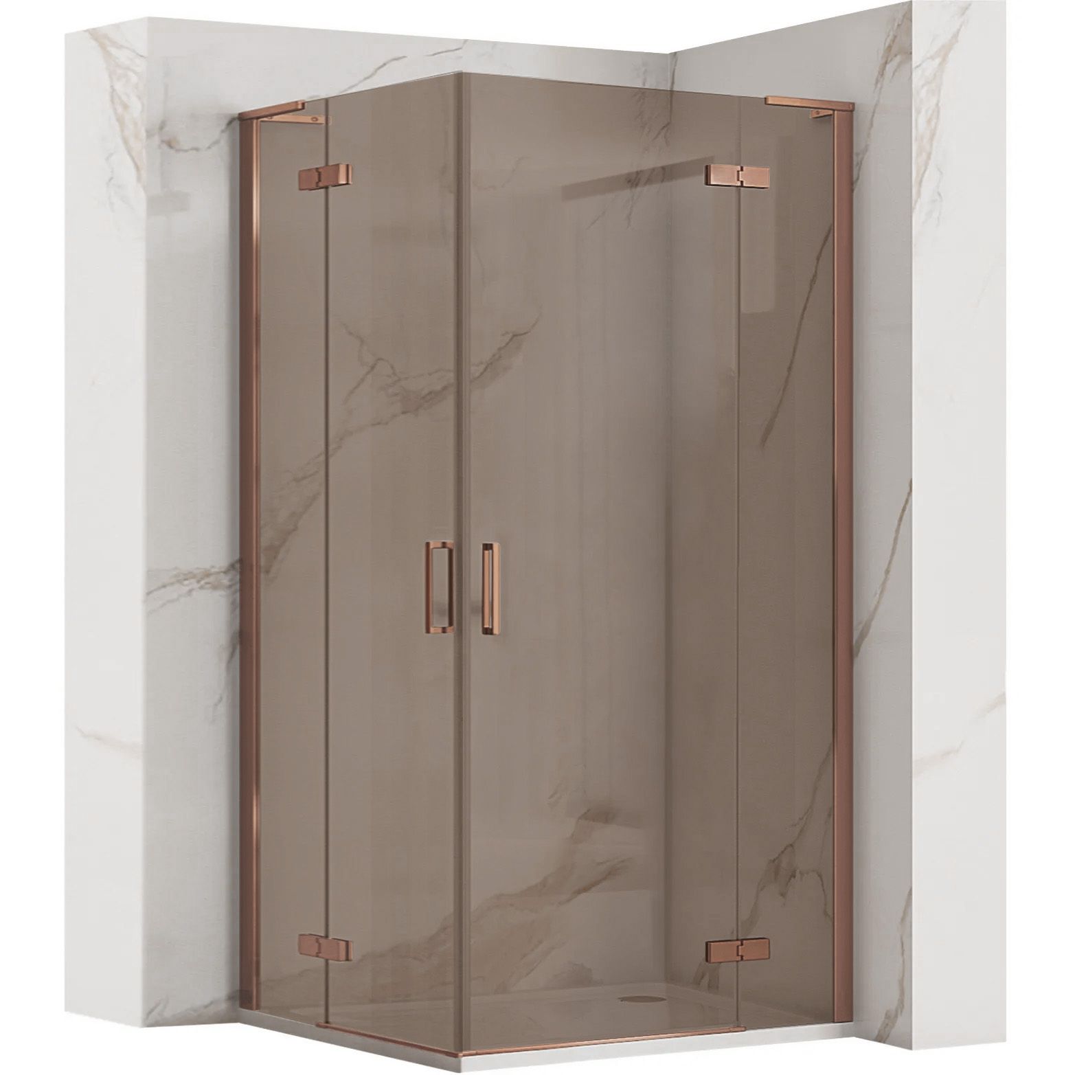 Rea Hugo Double, 2-krídlový sprchovací kút 90 (dvere) x 80 (dvere) x 200 cm, 6mm šedé sklo, medený profil, KPL-K6972