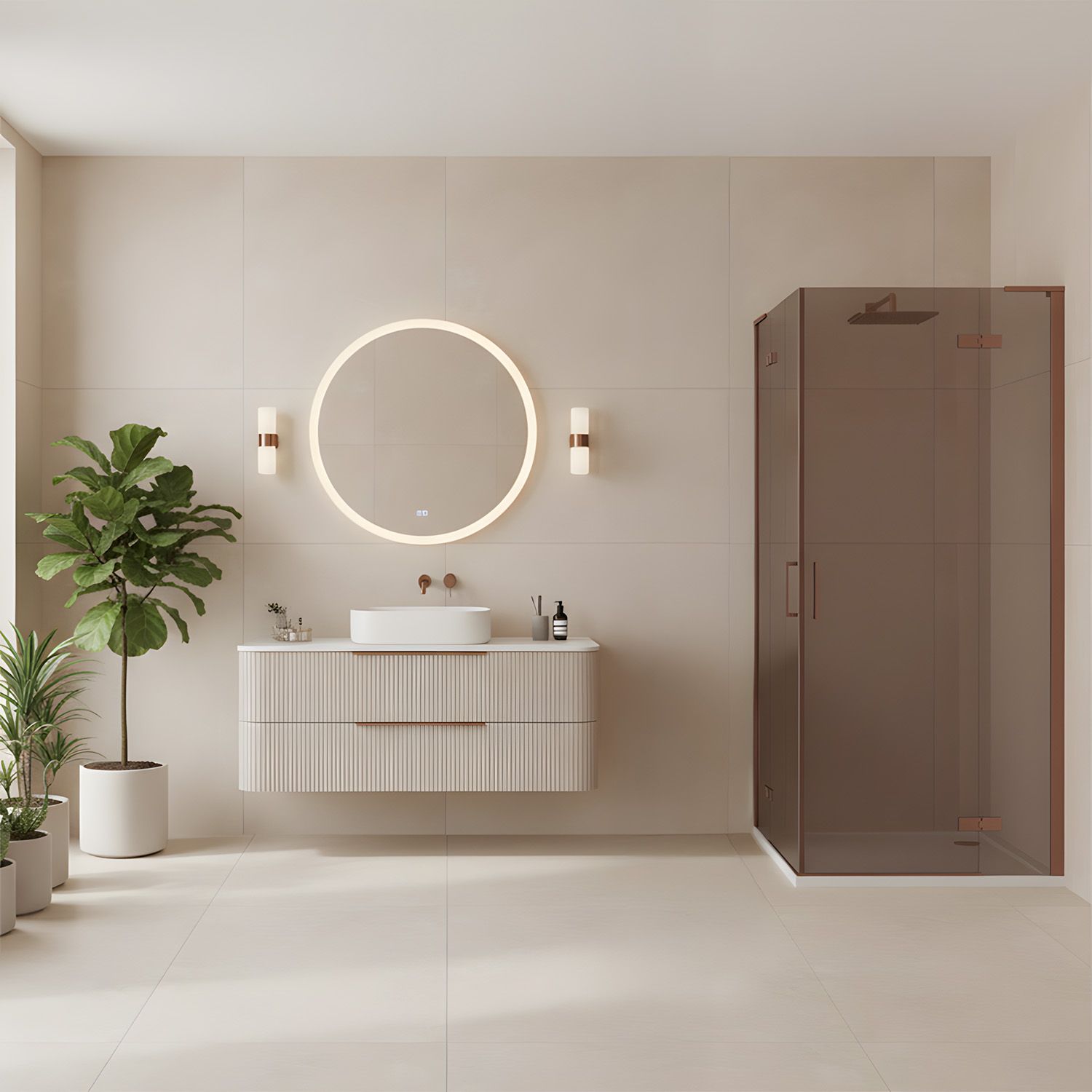 Rea Hugo Double, 2-krídlový sprchovací kút 100 (dvere) x 90 (dvere) x 200 cm, 6mm šedé sklo, medený profil, KPL-K6975