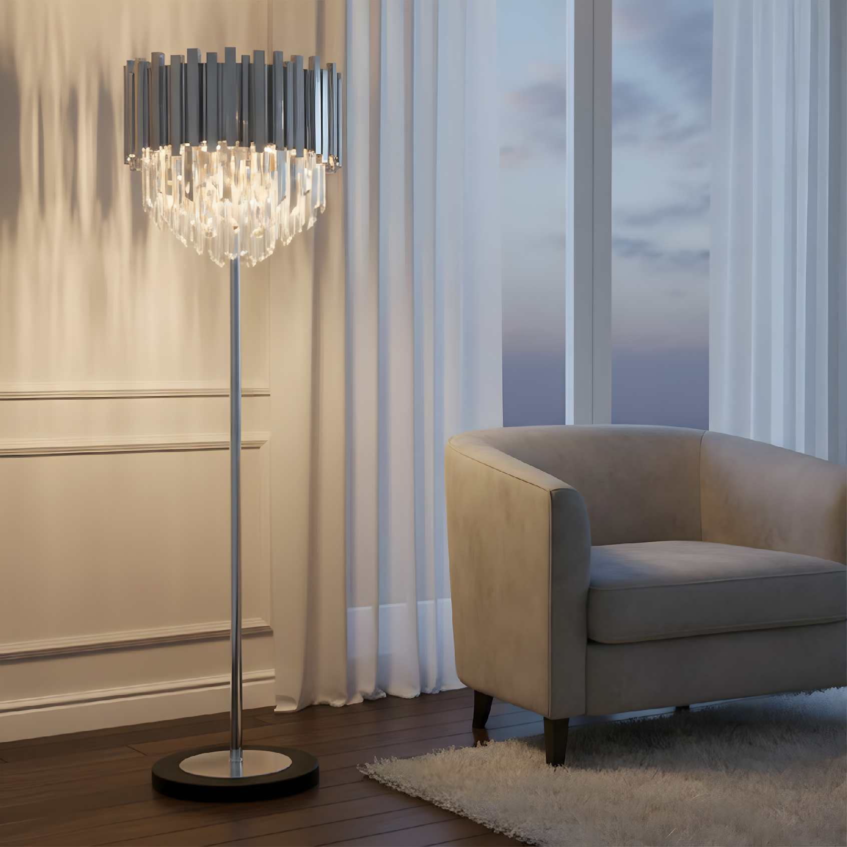 Toolight, podlahová lampa na postavenie 3xE14 APP1716-3F, chrómová, OSW-04338