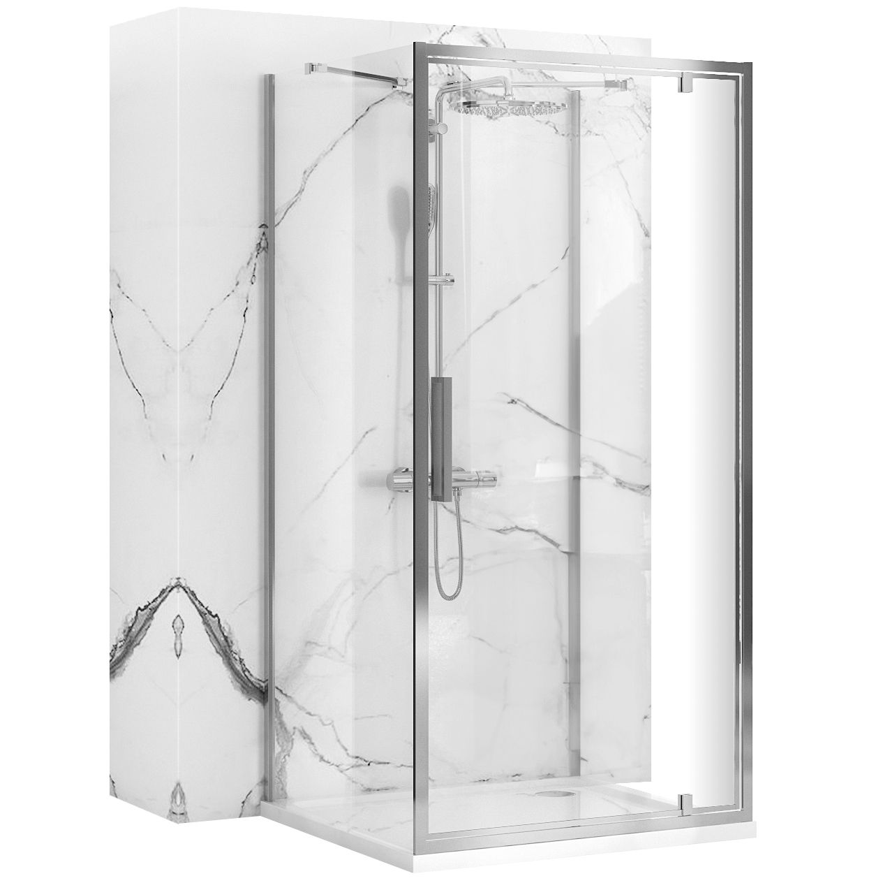 Rea Rapid Swing, 3-stenový sprchovací kút 90(dvere) x 100(stena) x 195 cm, 6mm číre sklo, chrómový profil, KPL-09120
