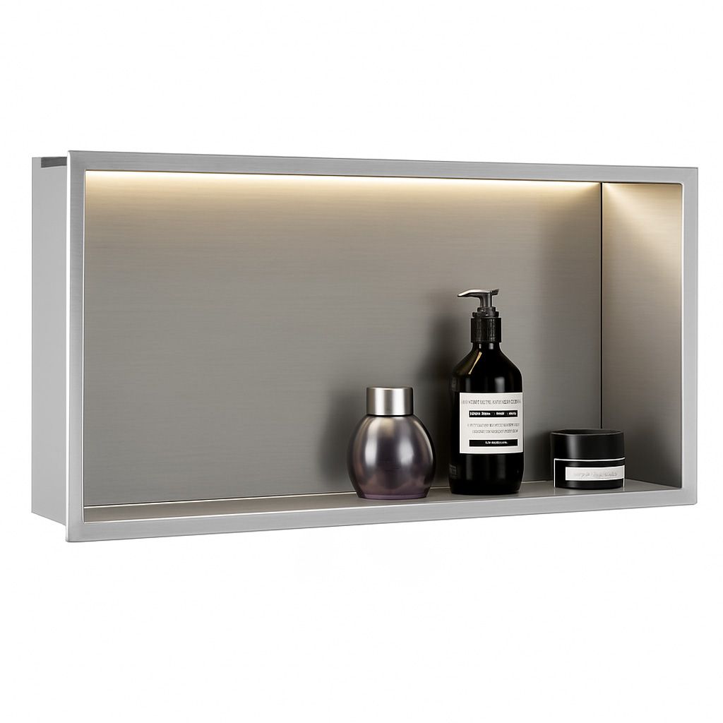 Rea, LED polička na zapustenie 60x30x10 cm, 12W, 3000K, brúsená oceľ, REA-08544