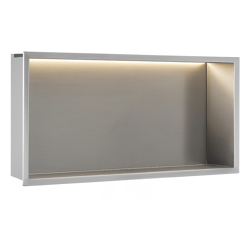 Rea, LED polička na zapustenie 60x30x10 cm, 12W, 3000K, brúsená oceľ, REA-08544