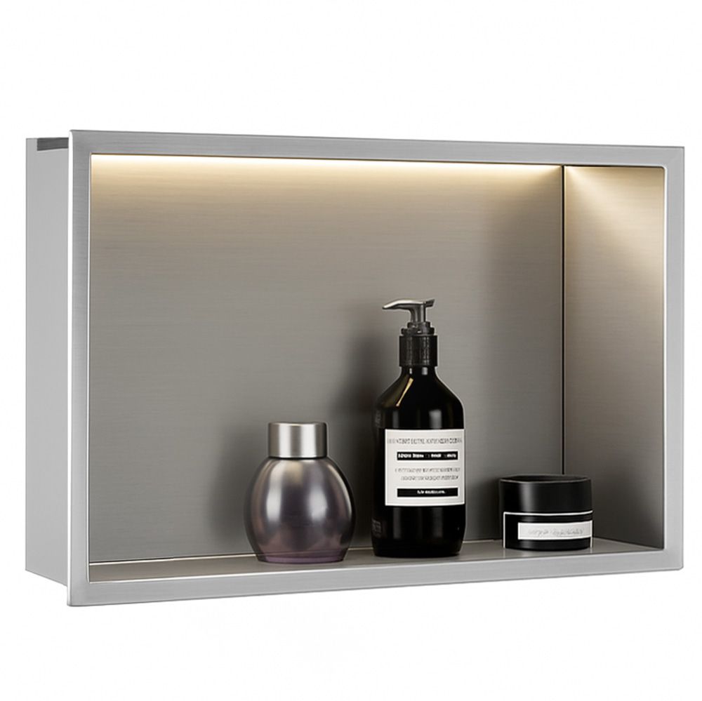 Rea, LED polička na zapustenie 45x30x10 cm, 12W, 3000K, brúsená oceľ, REA-08547