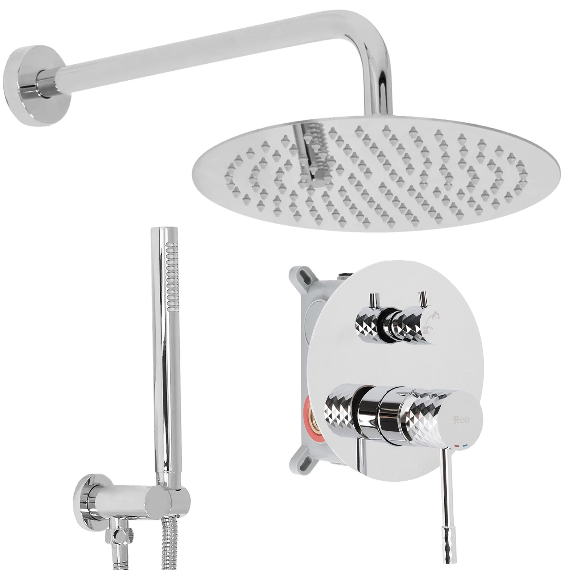 Rea Lungo Diamond, podomietkový sprchový set s dažďovou hlavovou a ručnou sprchou, chrómová, REA-P6963