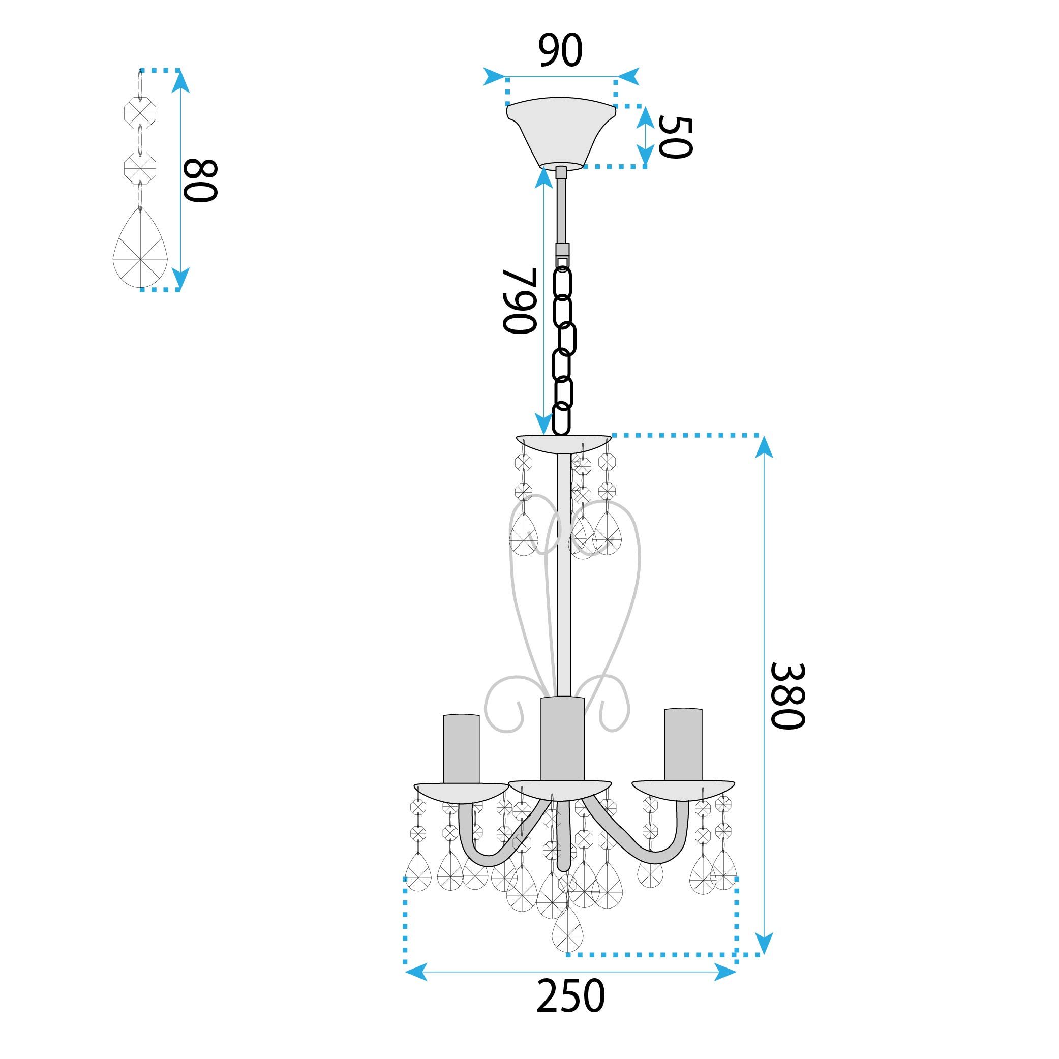 Toolight, stropné svietidlo 3xE14, EBT011-3CP, chróm, OSW-01246