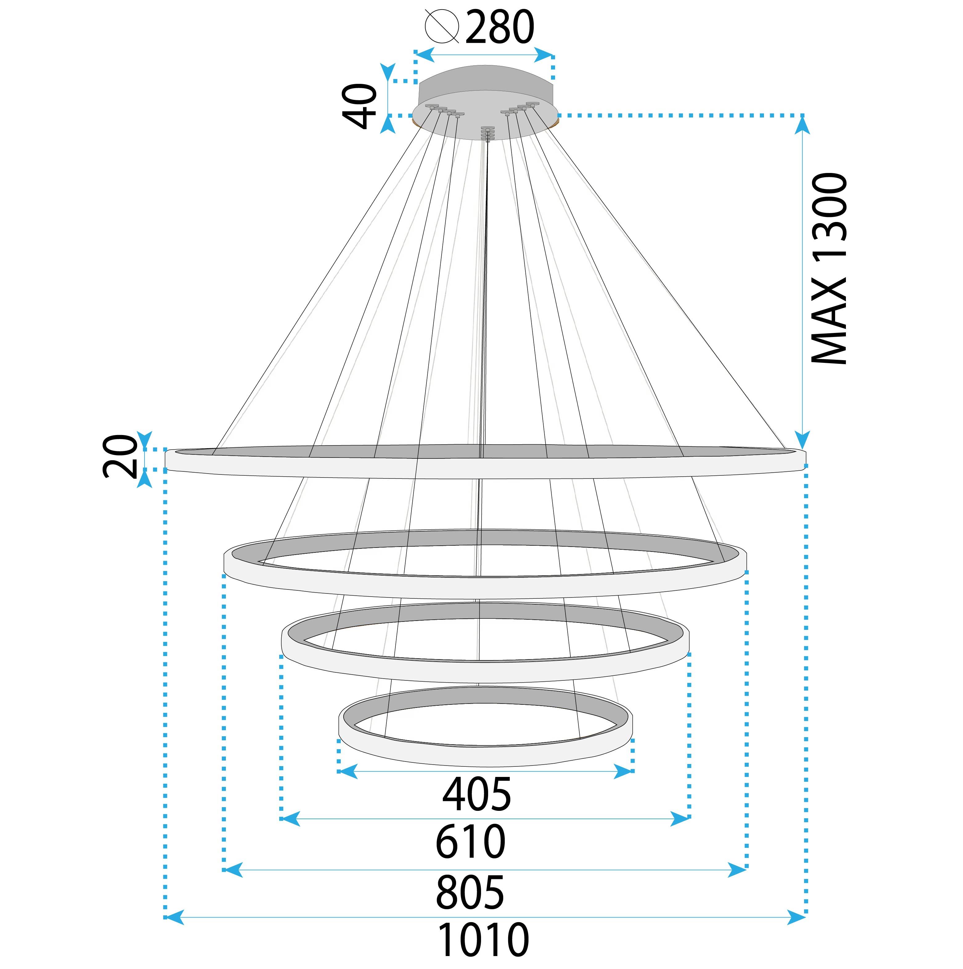 Toolight, závesná lampa 100cm, LHJ009-CP4, zlatá, OSW-50072