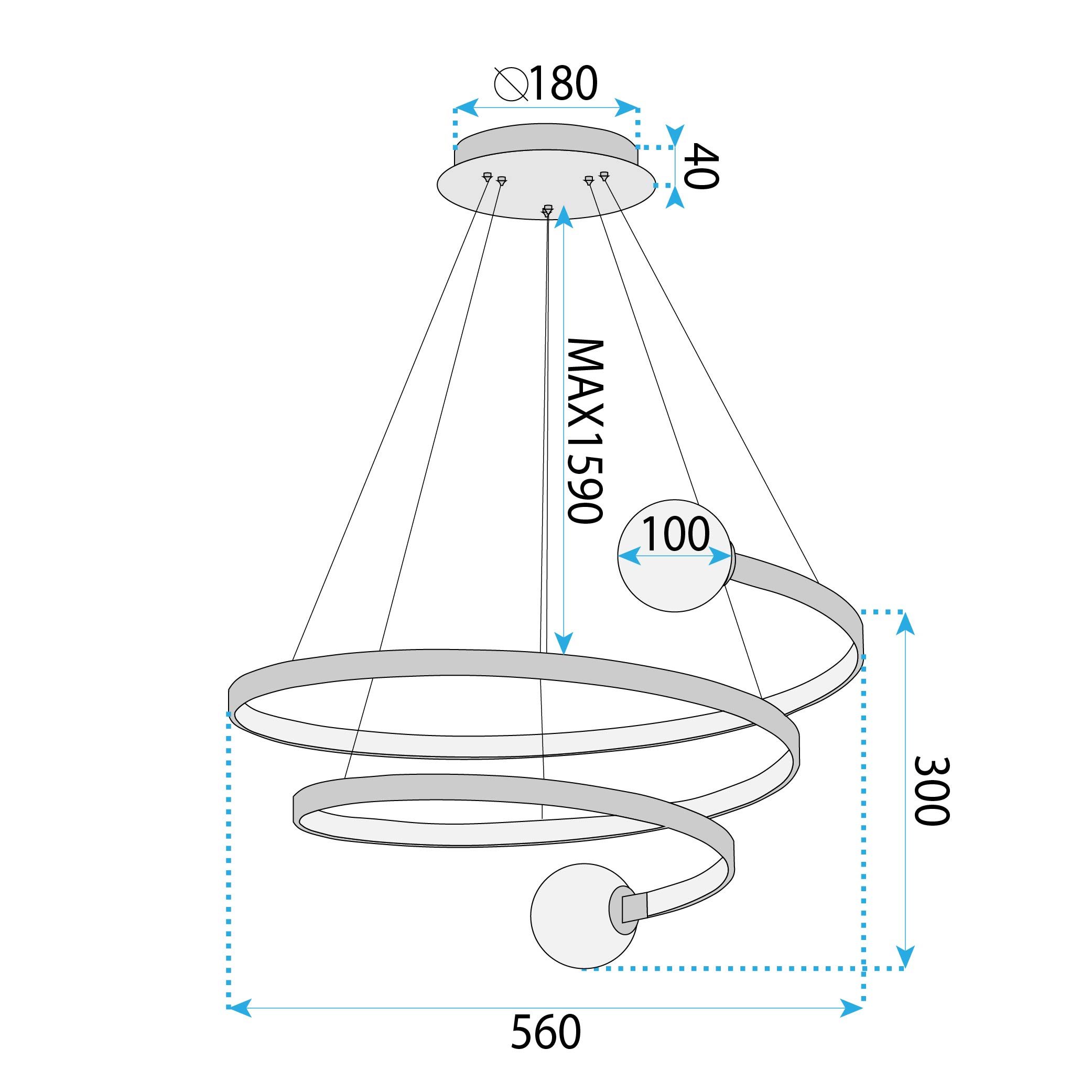 Toolight, LED závesné svietidlo, 60W, 3000K, LHJ029-CP, čierna, OSW-50047