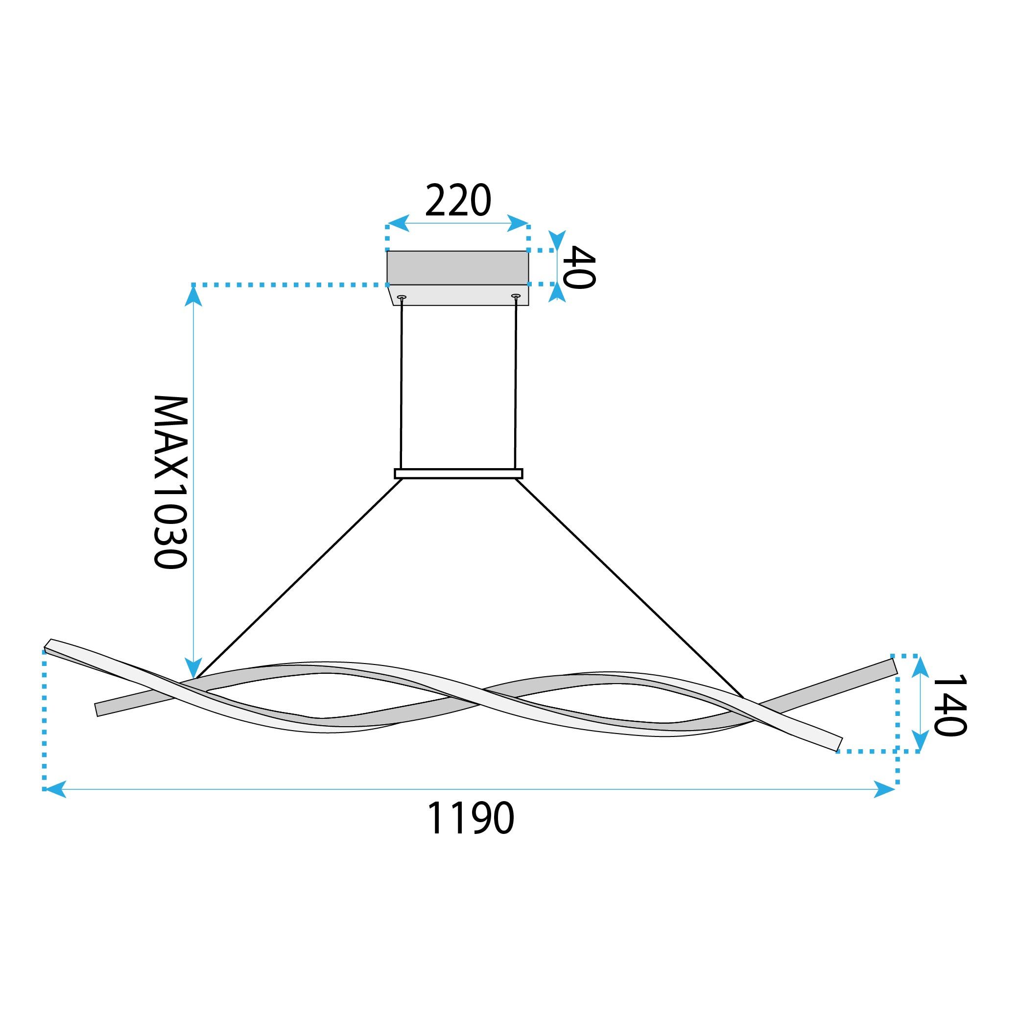 Toolight, LED závesné osvetlenie 120cm, 46W, 3000K, 2000lm, LHJ020-CP, čierna, OSW-50046