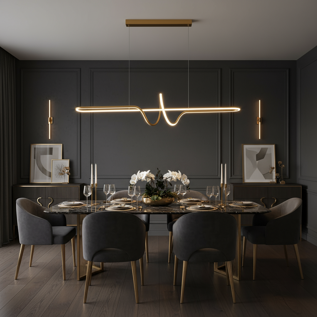 Toolight, LED závesné osvetlenie 118cm, 36W, 3000K, 3500lm, LHJ038-CP, zlatá matná, OSW-50049