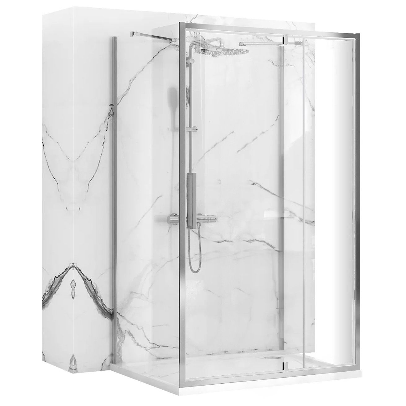 Rea Rapid Swing, 3-stenový sprchovací kút 120 (dvere) x 100 (stena) x 195 cm, 6mm číre sklo, chrómový profil, KPL-K05756