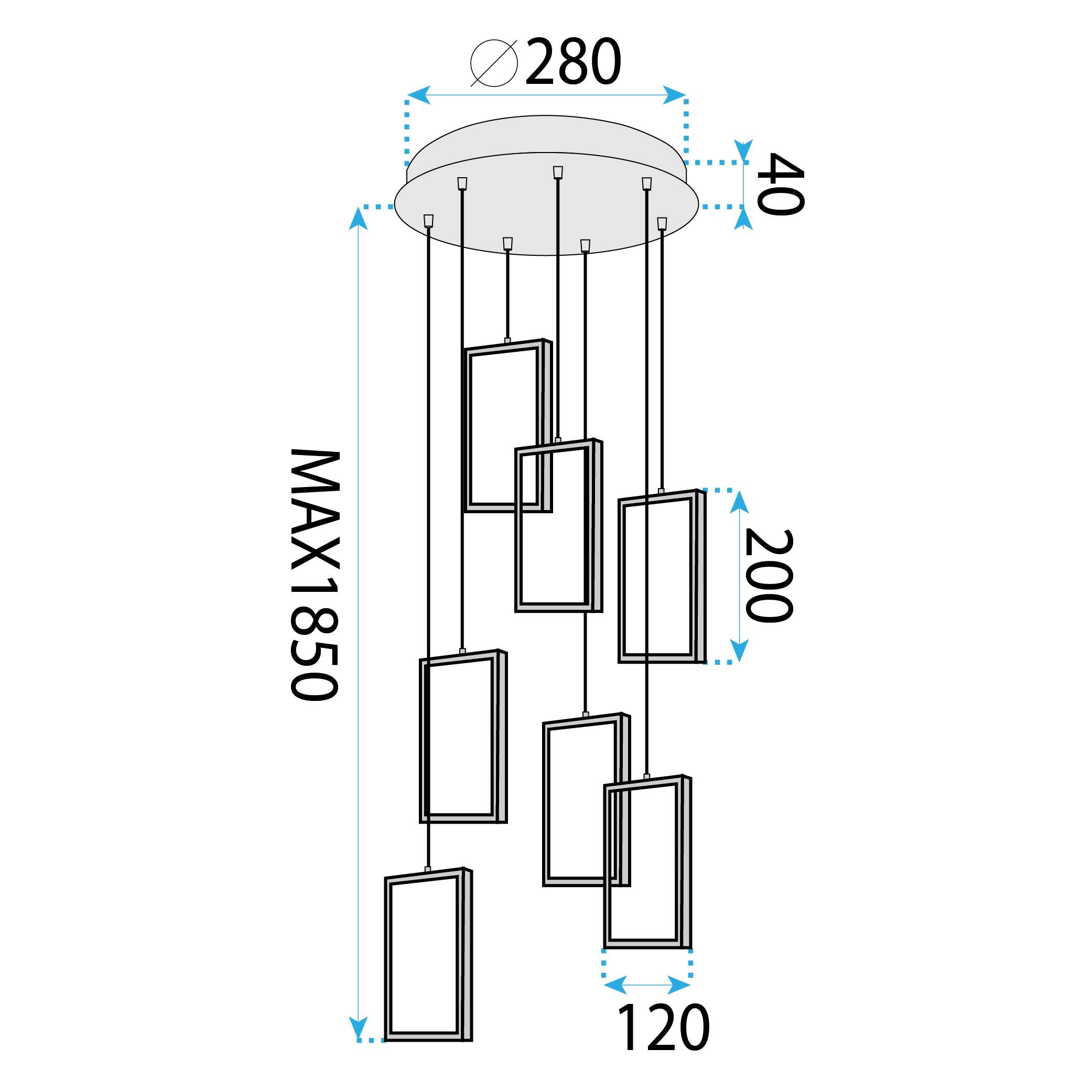 Toolight, LED závesné svietidlo 18W, 3000K, 1500lm, LHJ089-7CP, čierna, OSW-50064