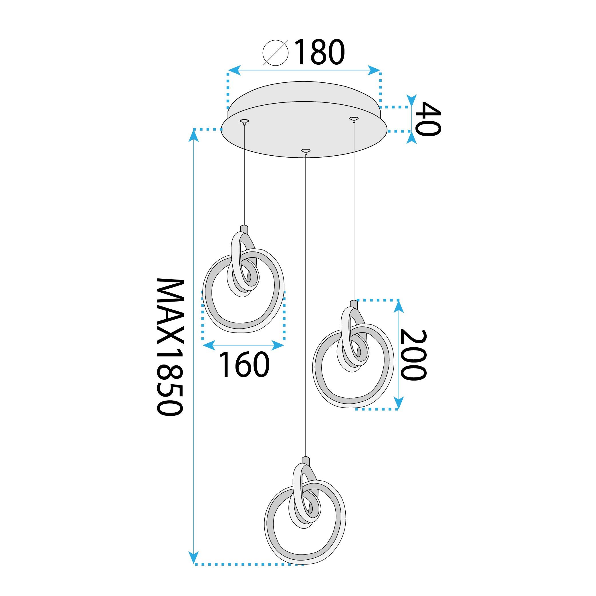 Toolight, LED závesné osvetlenie 33W, 3000K, 3500lm, LHJ093-3CP, zlatá lesklá, OSW-50066