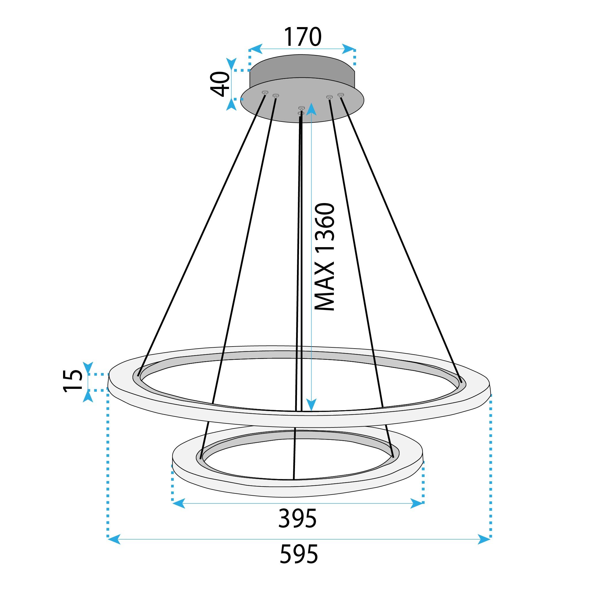 Toolight, LED závesné osvetlenie 60cm, 38W, 3500lm + diaľkové ovládanie, LHJ045-CP2, brúsená oceľ, OSW-50050