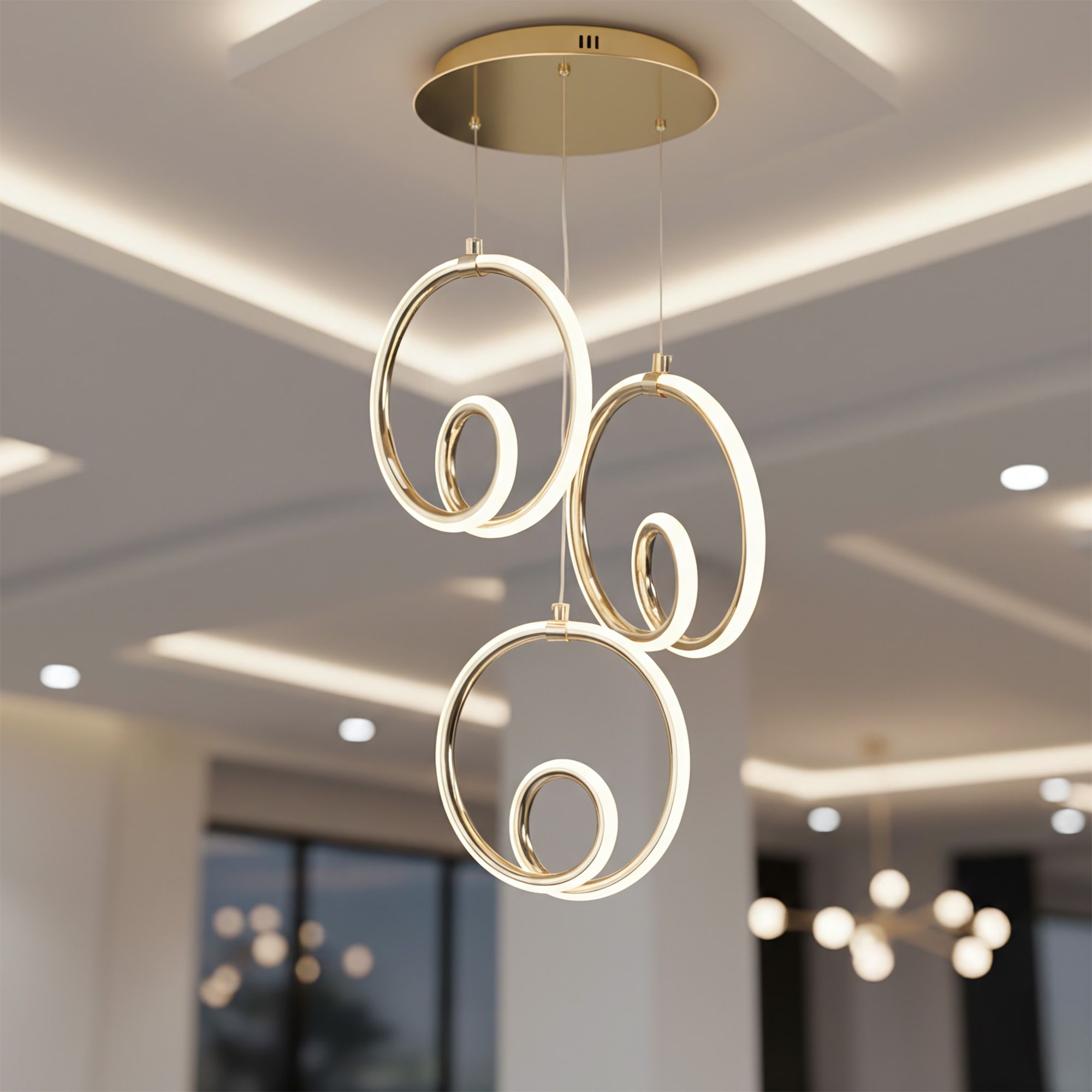 Toolight, LED závesné svietidlo 32W, 3000K, 2500lm, LHJ095-3CP, biela-zlatá lesklá, OSW-50068