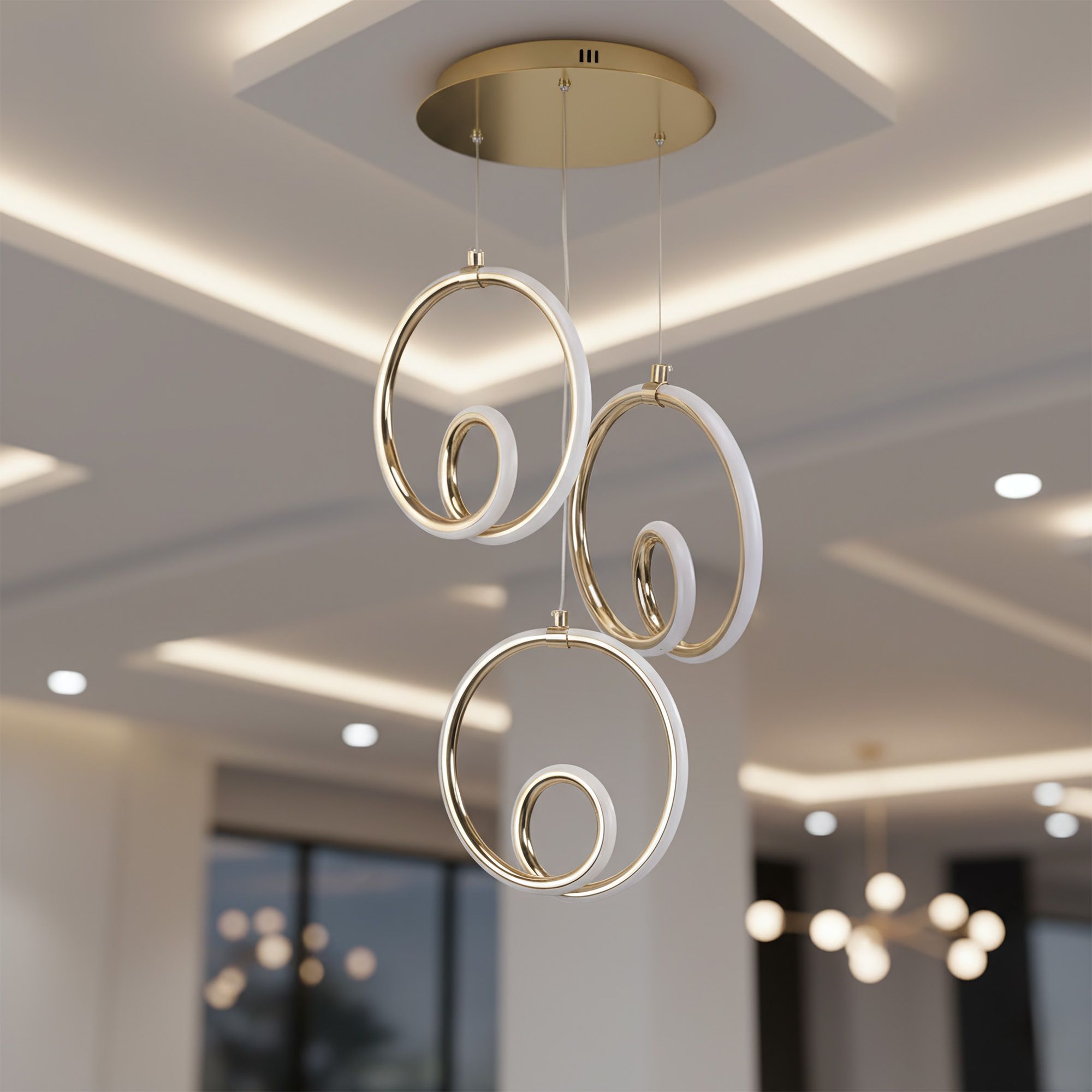 Toolight, LED závesné svietidlo 32W, 3000K, 2500lm, LHJ095-3CP, biela-zlatá lesklá, OSW-50068
