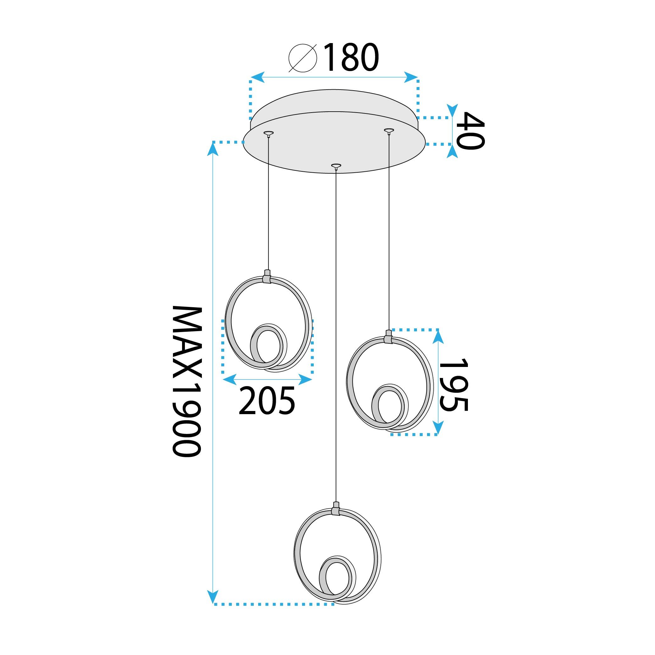 Toolight, LED závesné svietidlo 32W, 3000K, 2500lm, LHJ095-3CP, biela-zlatá lesklá, OSW-50068