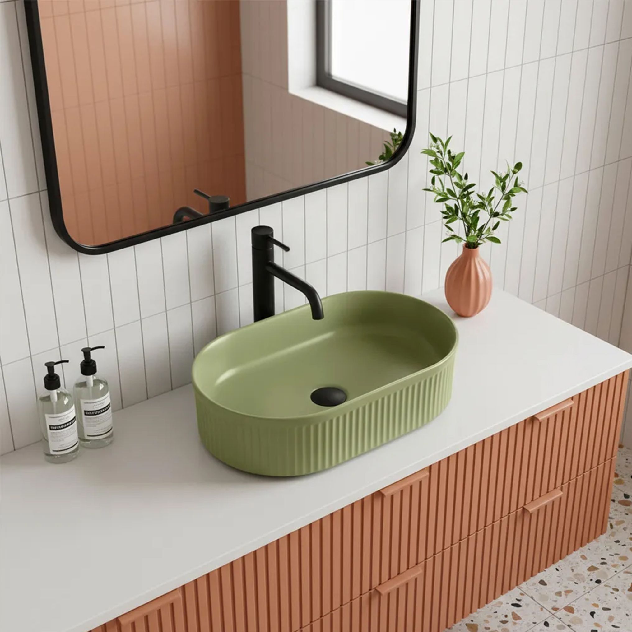 Rea Vanda, umývadlo na dosku 490x310x130 mm, svetlá zelená matná, REA-U3612