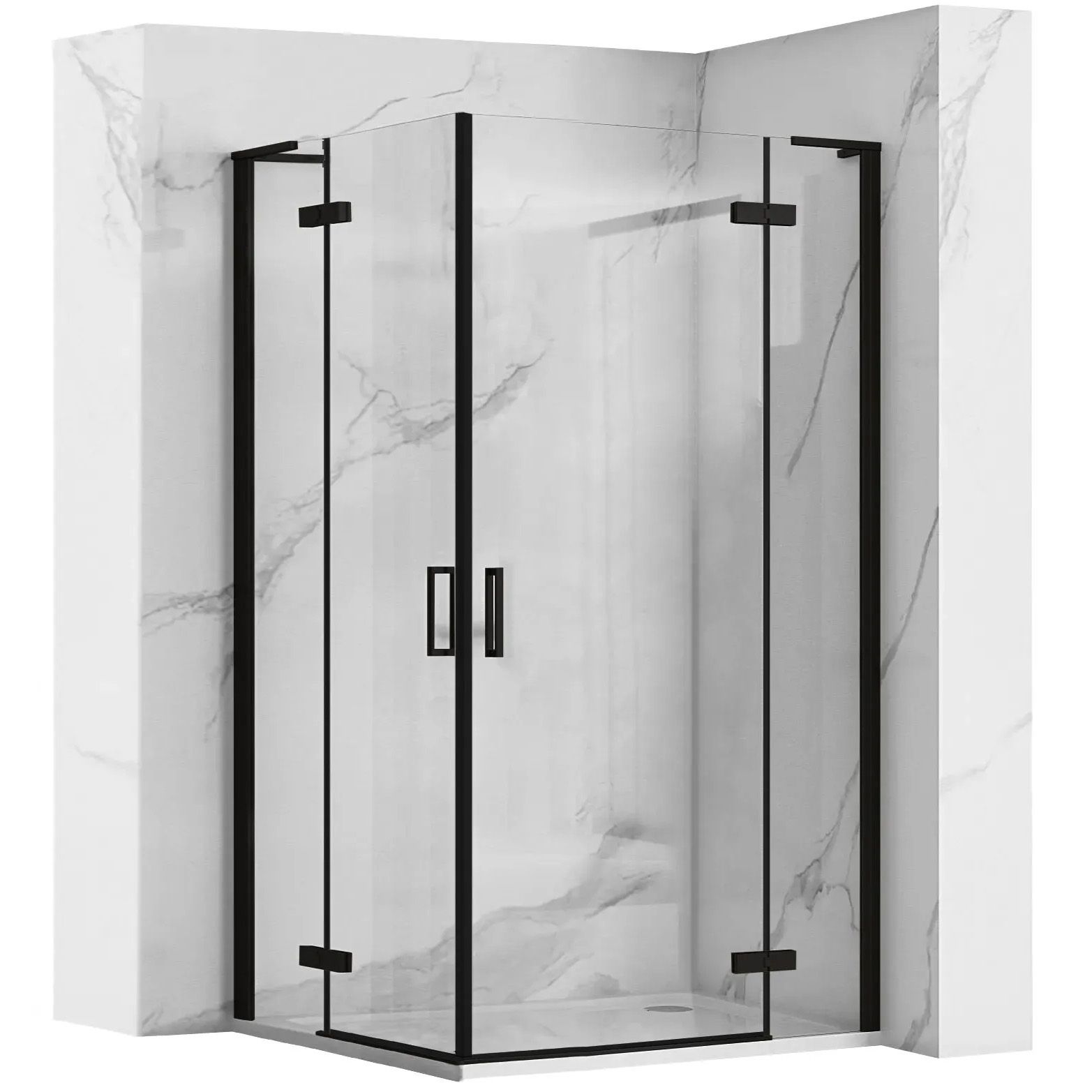 Rea Hugo Double, 2-krídlový sprchovací kút 100 (dvere) x 100 (dvere) x 200 cm, 6mm číre sklo, čierny profil, KPL-K6602