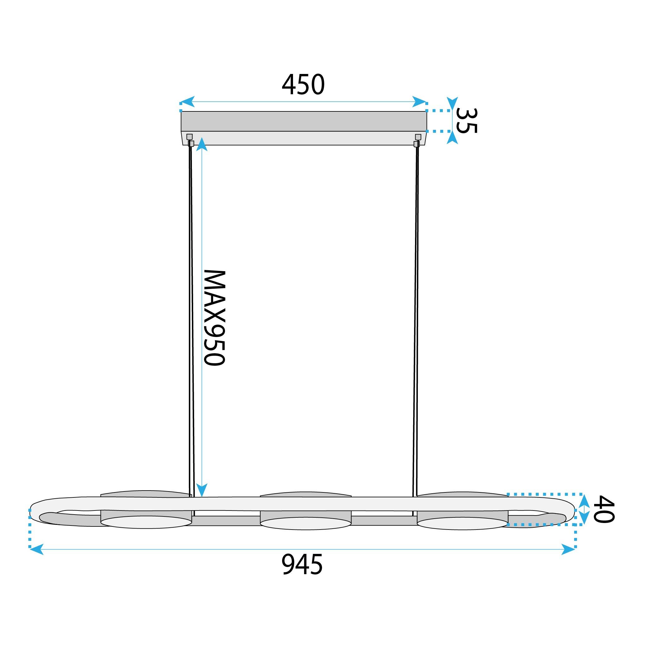 Toolight, stropné svietidlo 95cm, 200W, 5000lm, G135-CP, zlatá, OSW-02611