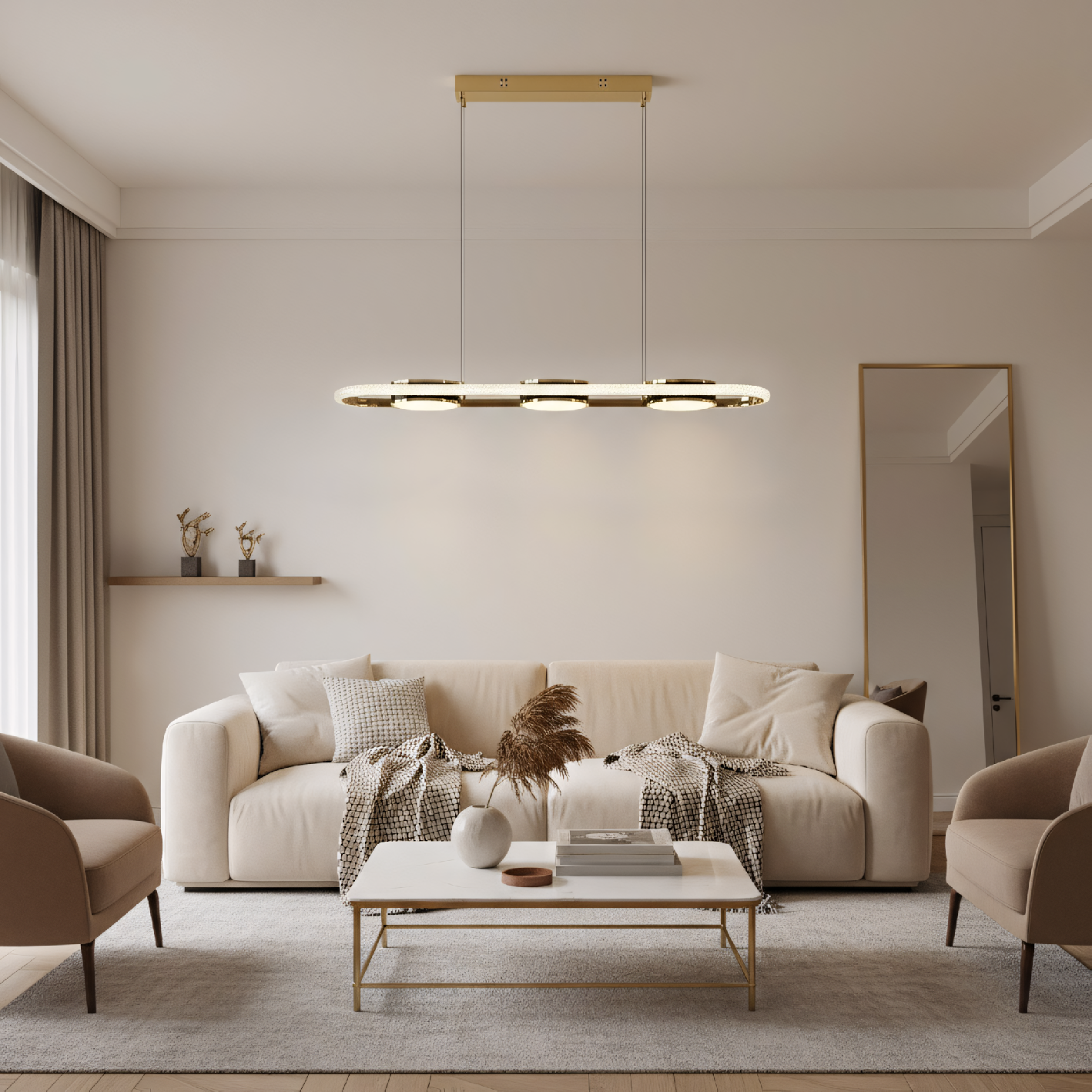 Toolight, stropné svietidlo 95cm, 200W, 5000lm, G135-CP, zlatá, OSW-02611