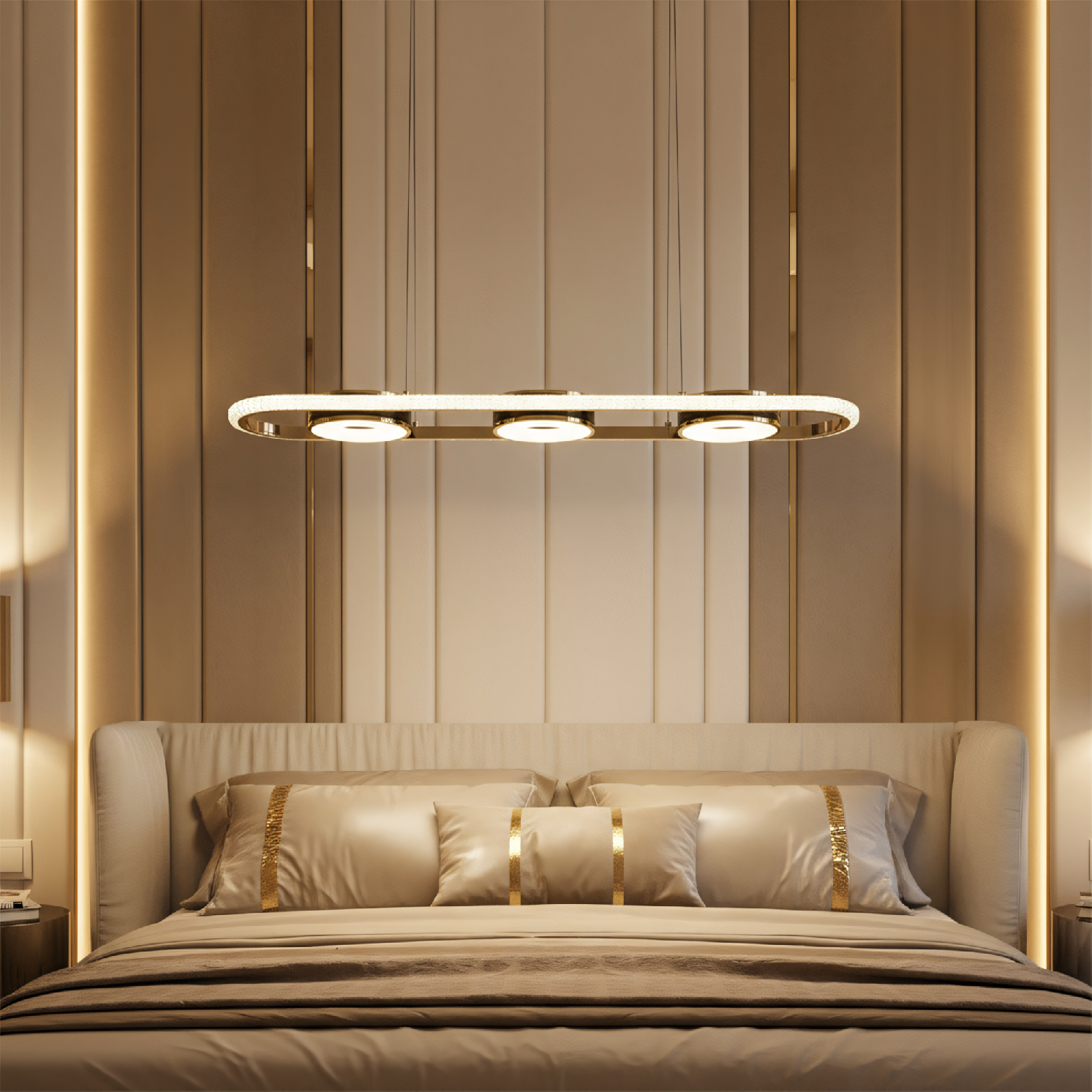 Toolight, stropné svietidlo 95cm, 200W, 5000lm, G135-CP, zlatá, OSW-02611