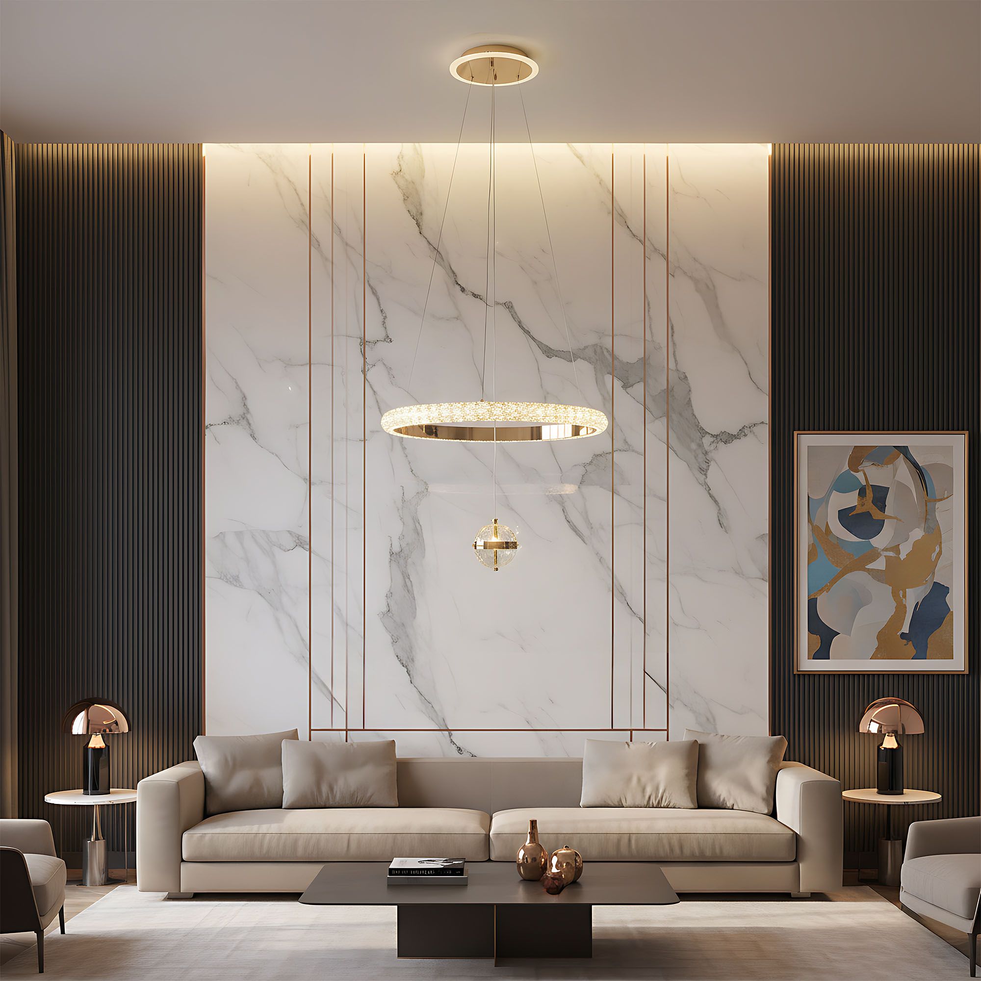 Toolight, stropné svietidlo 50cm, 80W, 4000K, 5000lm, G142-CP, zlatá, OSW-02612
