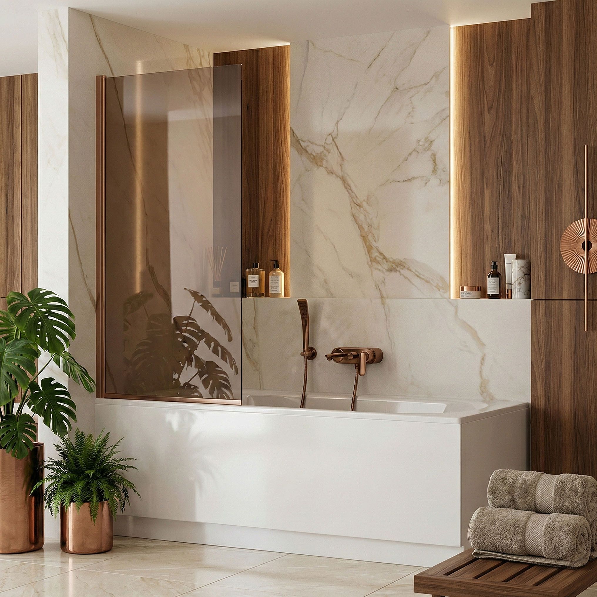 Rea Elegant, vaňová zástena s pevným krídlom 70x140 cm, medená matná, REA-W5694