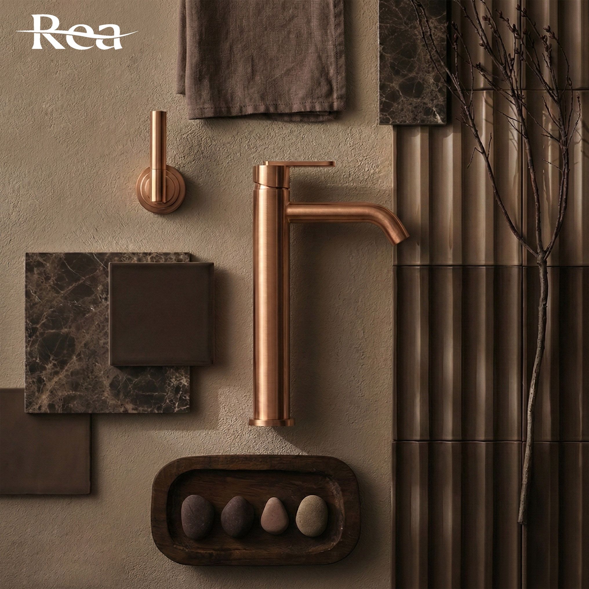 Rea Ontario, vysoká umývadlová batéria h-300, medená matná, REA-B0971