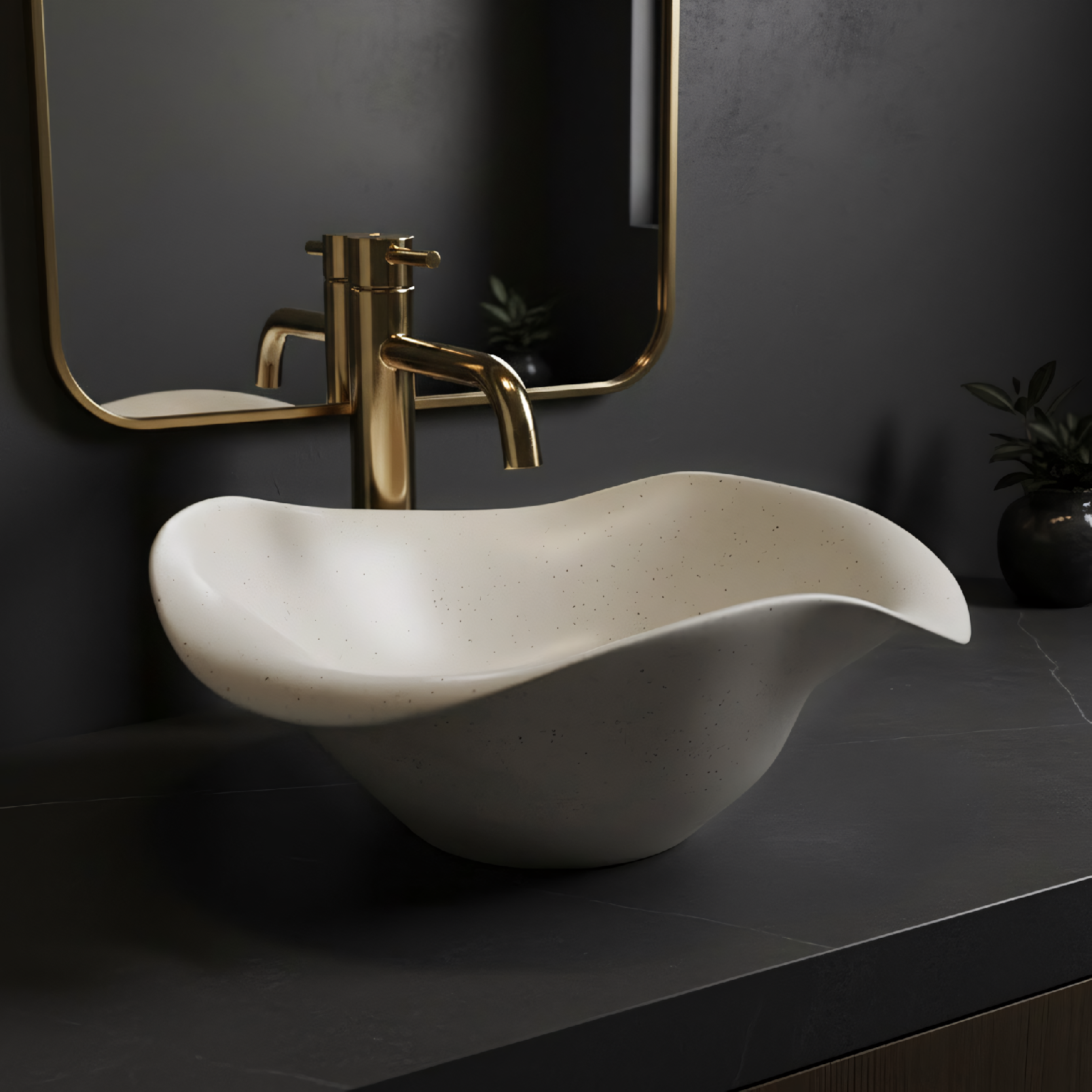 Rea ART, keramické umývadlo na dosku 390x390x160 mm, ručná výroba, model HM-35B, imitácia kemeňa-béžová, REA-U1959