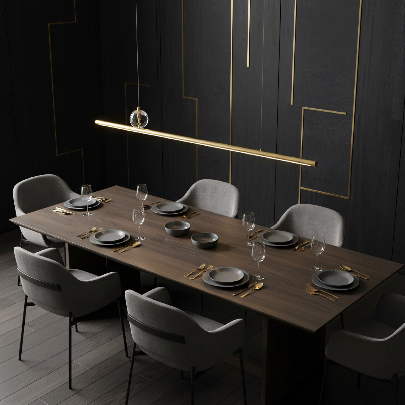 Toolight, LED stropné svietidlo 90cm, APP1778-CP, zlatá matná, OSW-04056