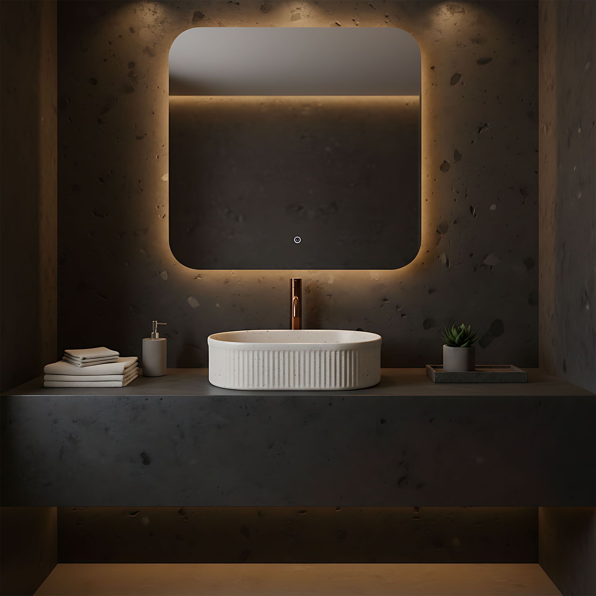 Rea Vanda, umývadlo na dosku 490x310x130 mm, béžová-imitácia kameňa, REA-U7342