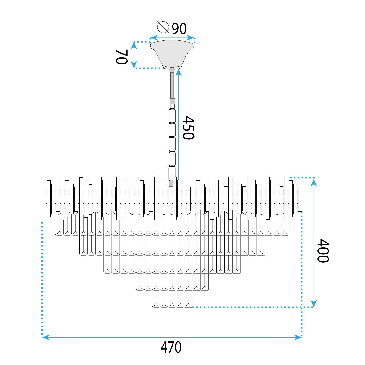 Toolight, krištáľové závesné svietidlo 50cm, 7xE14, G063-CP, čierna, OSW-08690
