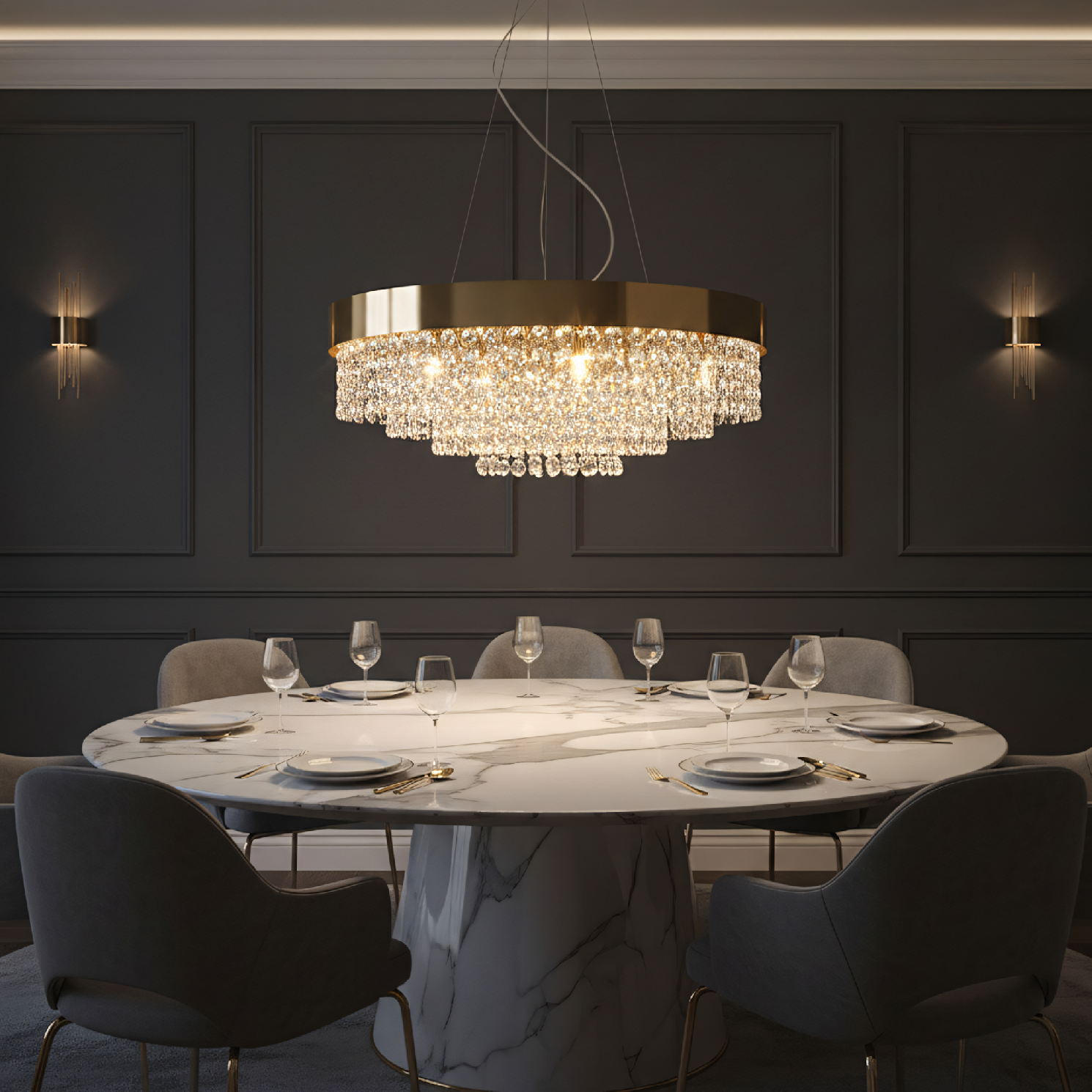 Toolight, stropné svietidlo 60cm, 16xG9, APP1787-16CP, zlatá, OSW-04058