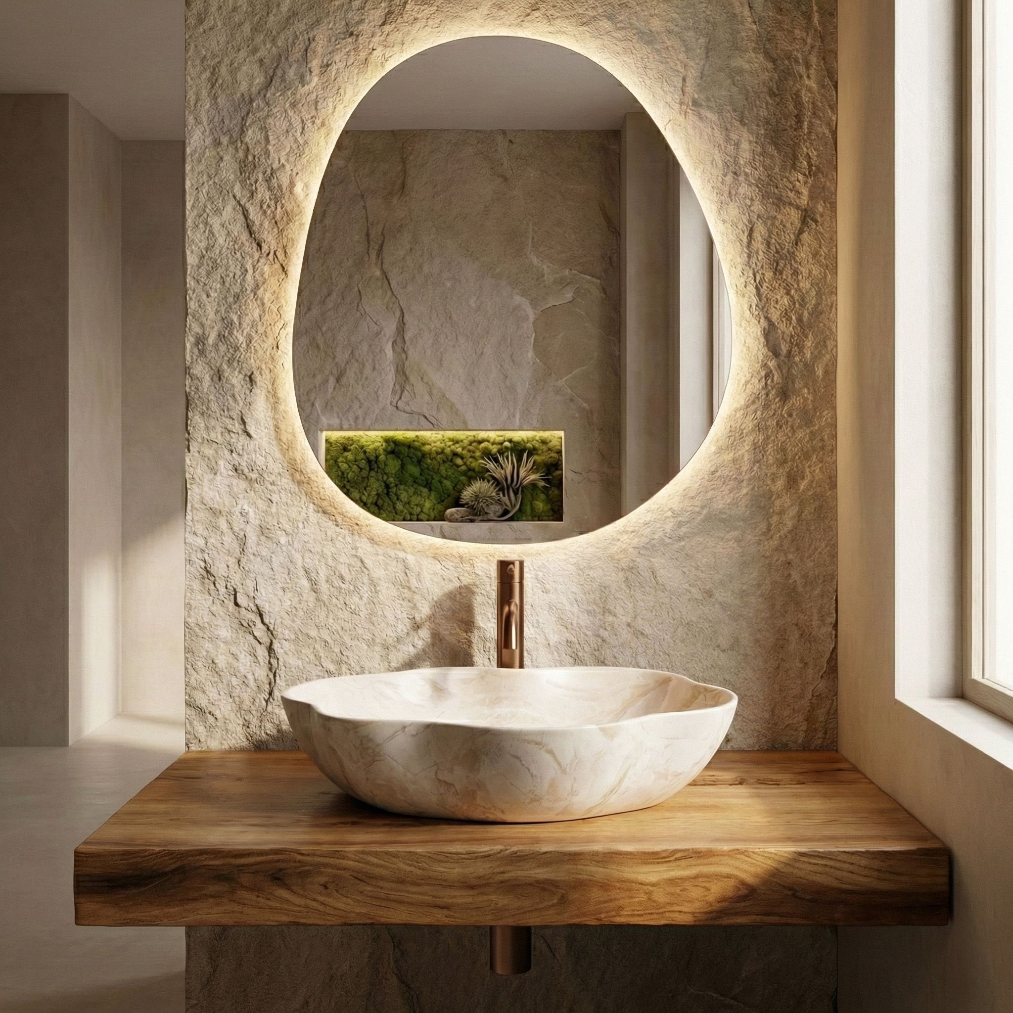 Rea Pearl Kallisto, umývadlo na dosku 505x380x135 mm, béžová-imitácia kameňa, REA-U0619