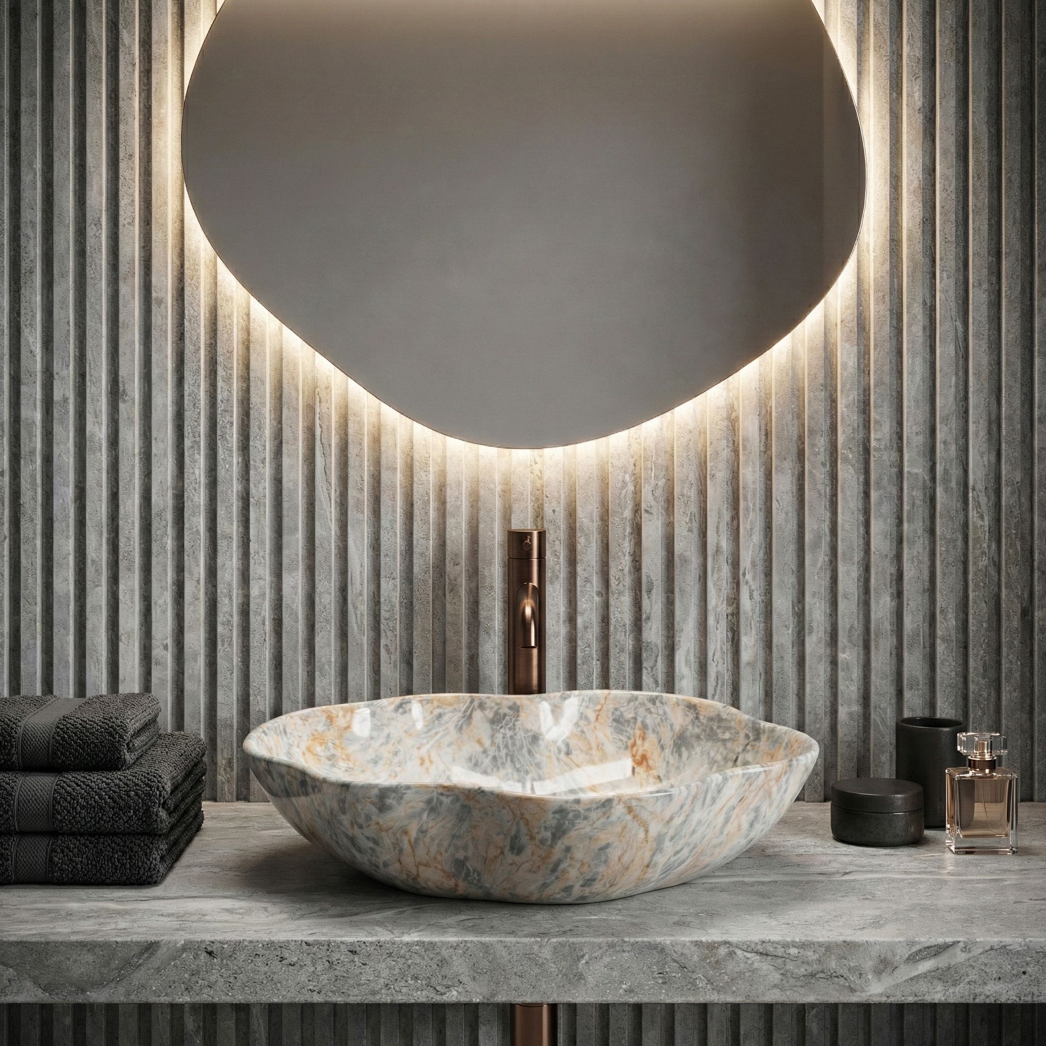 Rea Pearl Ruststone, umývadlo na dosku 505x380x135 mm, imitácia kameňa, REA-U0620