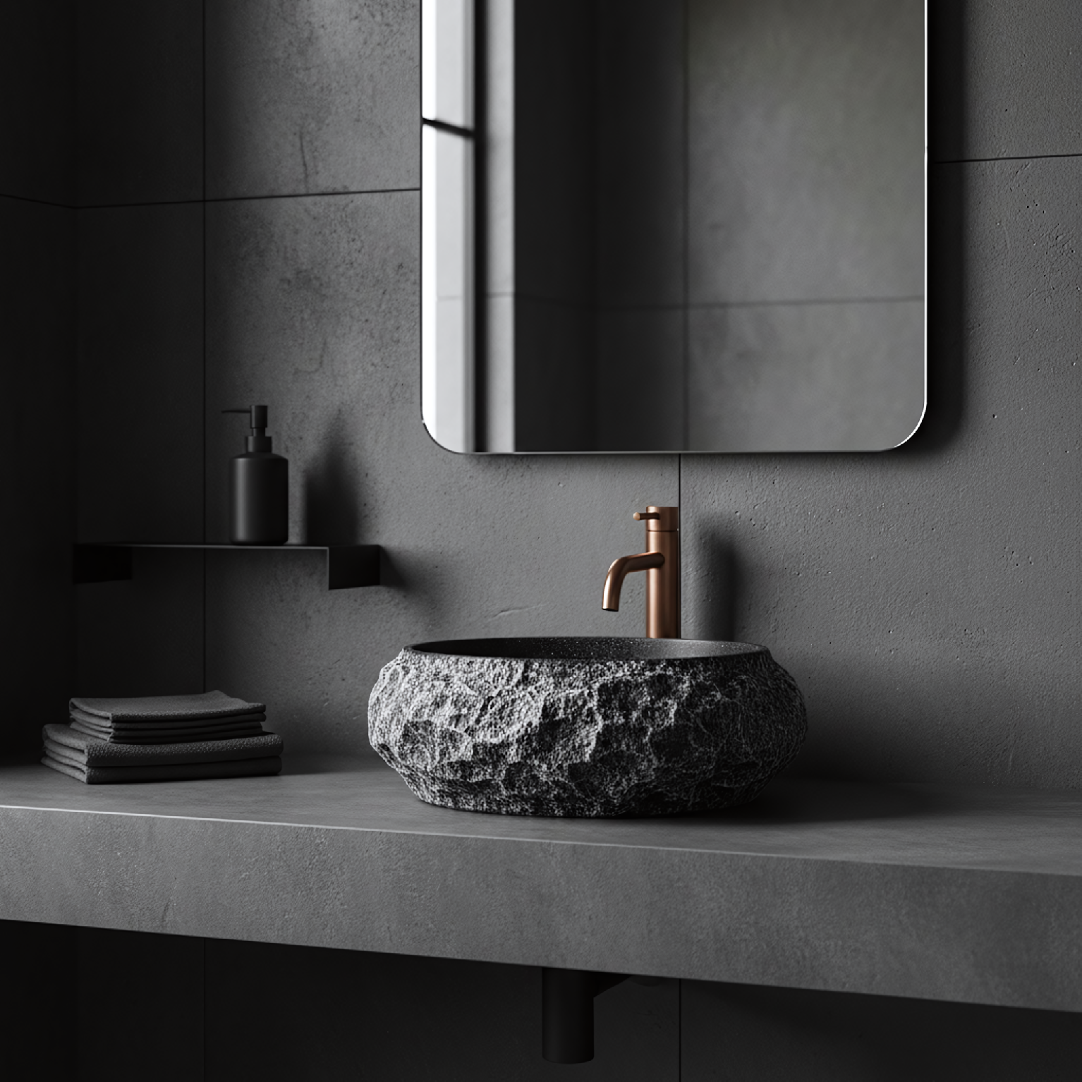Rea Mika Gabro, umývadlo na dosku 480x380x155 mm, imitácia kameňa-čierna, REA-U0634
