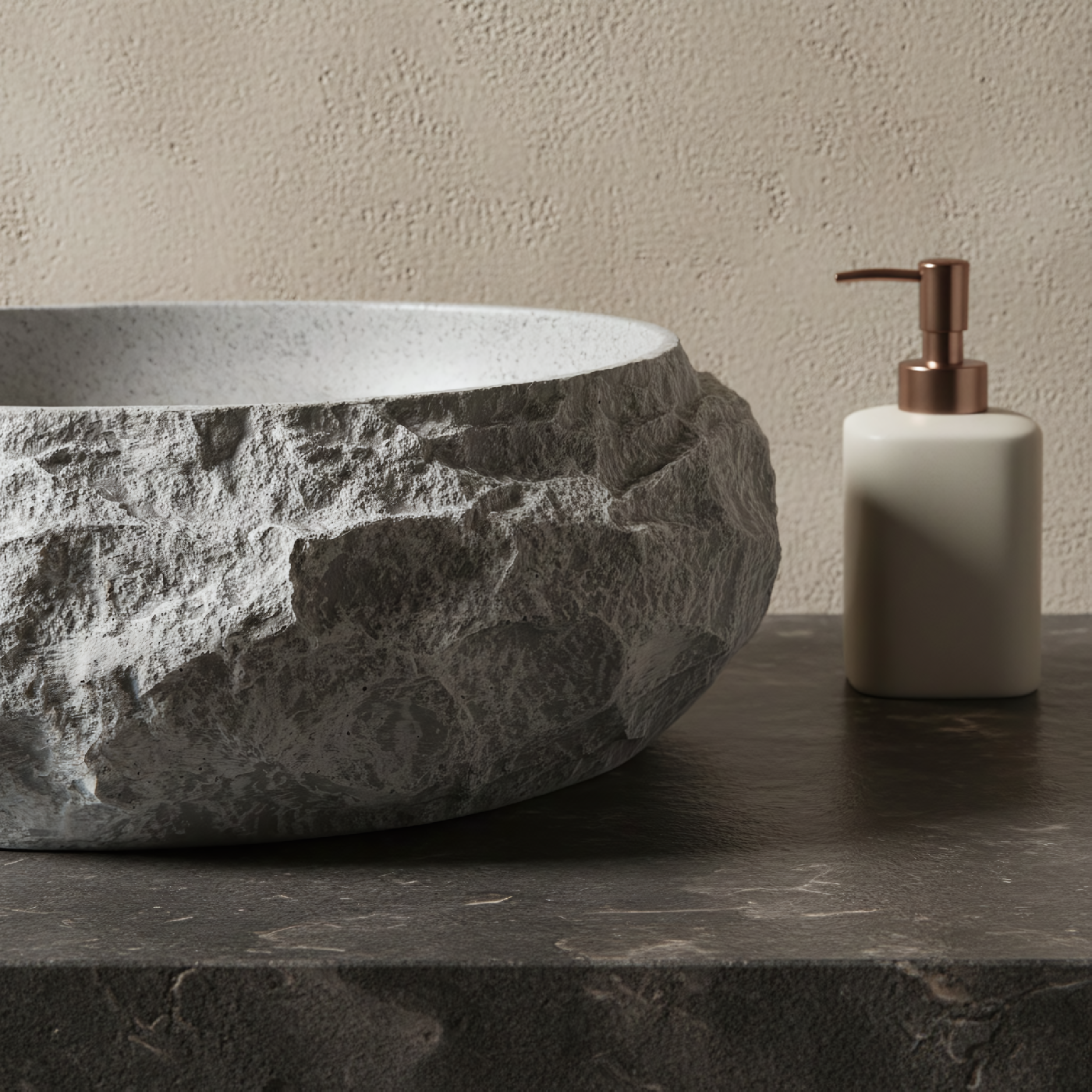 Rea Mika Gabro, umývadlo na dosku 480x380x155 mm, imitácia kameňa-šedá, REA-U0633