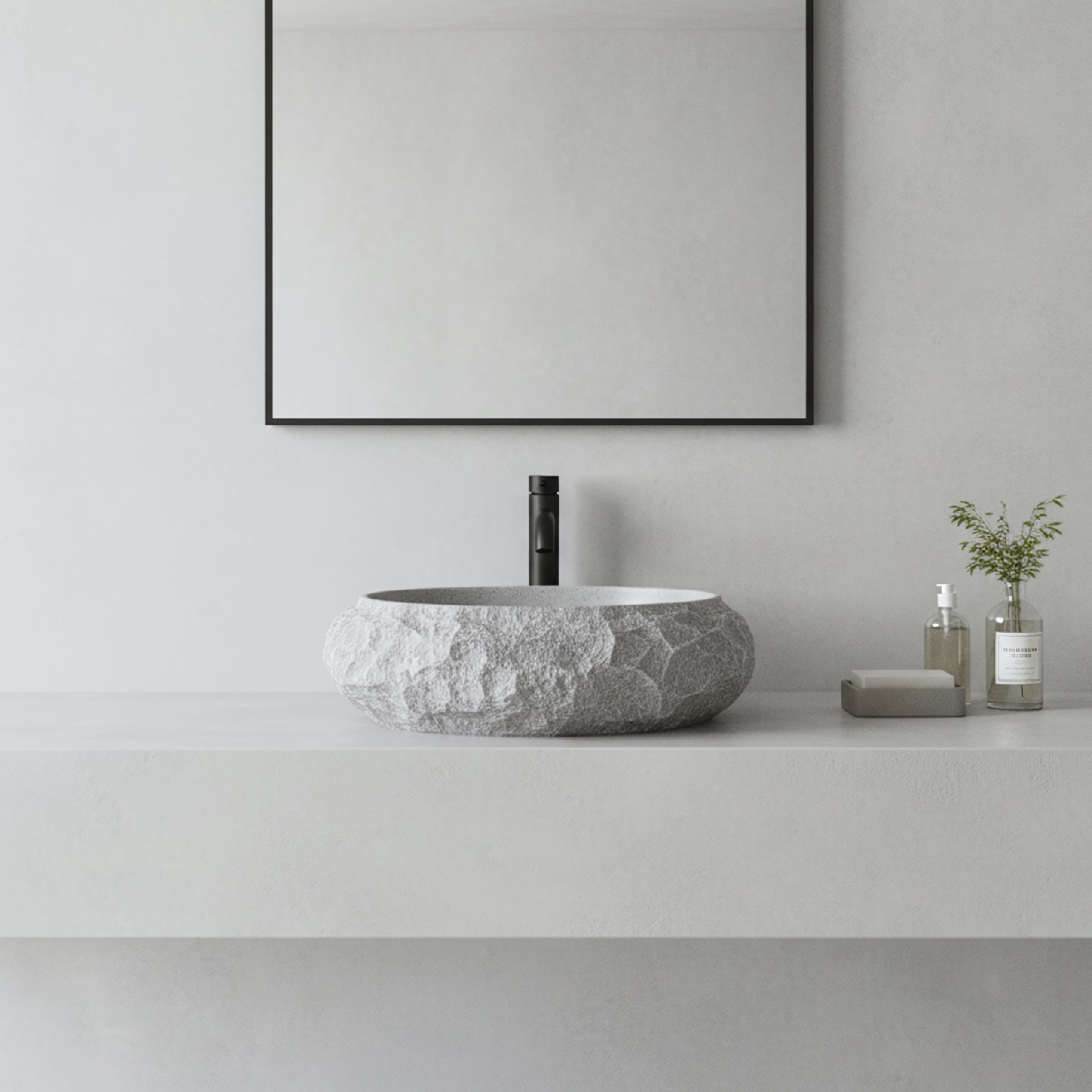 Rea Mika Gabro, umývadlo na dosku 480x380x155 mm, imitácia kameňa-šedá, REA-U0633
