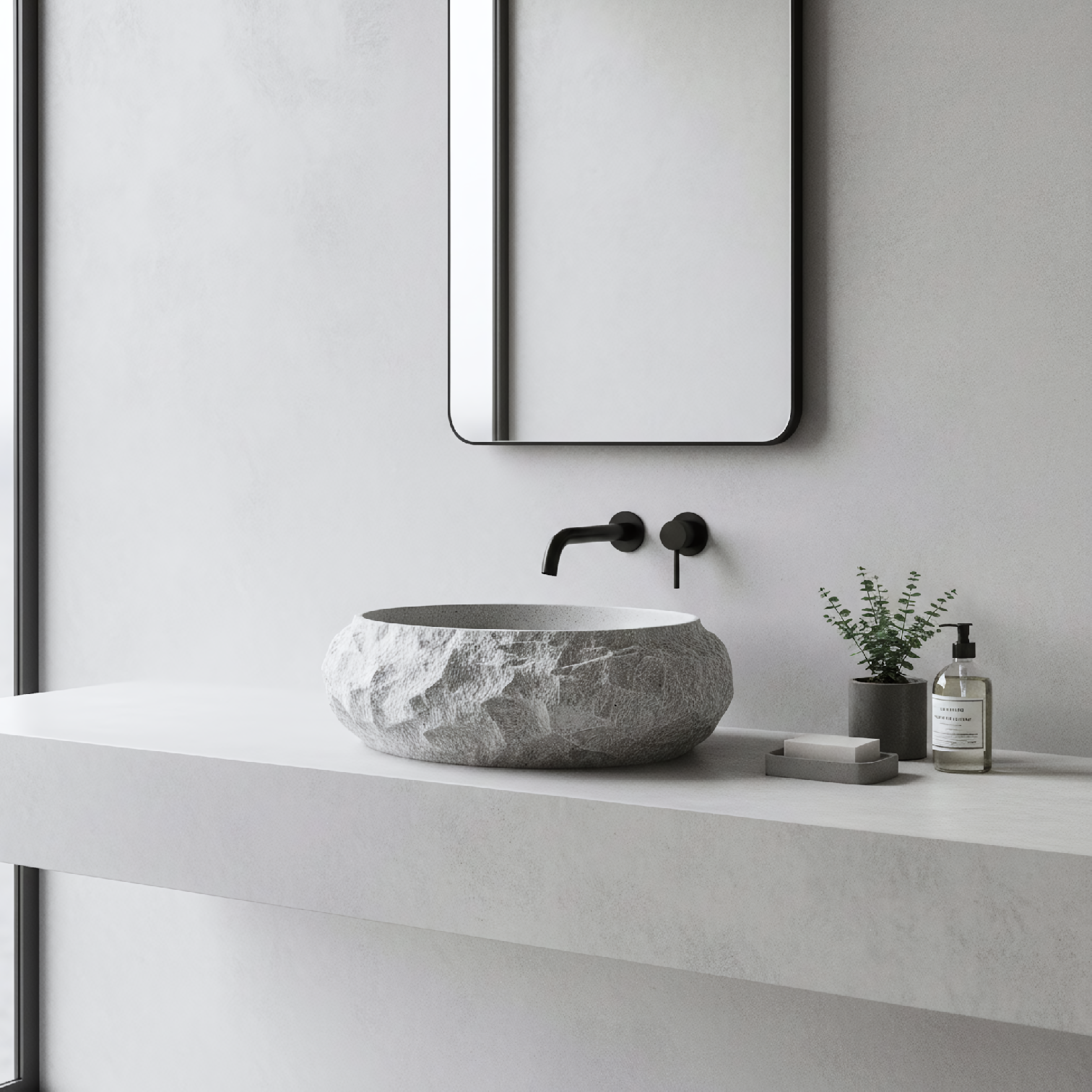 Rea Mika Gabro, umývadlo na dosku 480x380x155 mm, imitácia kameňa-šedá, REA-U0633