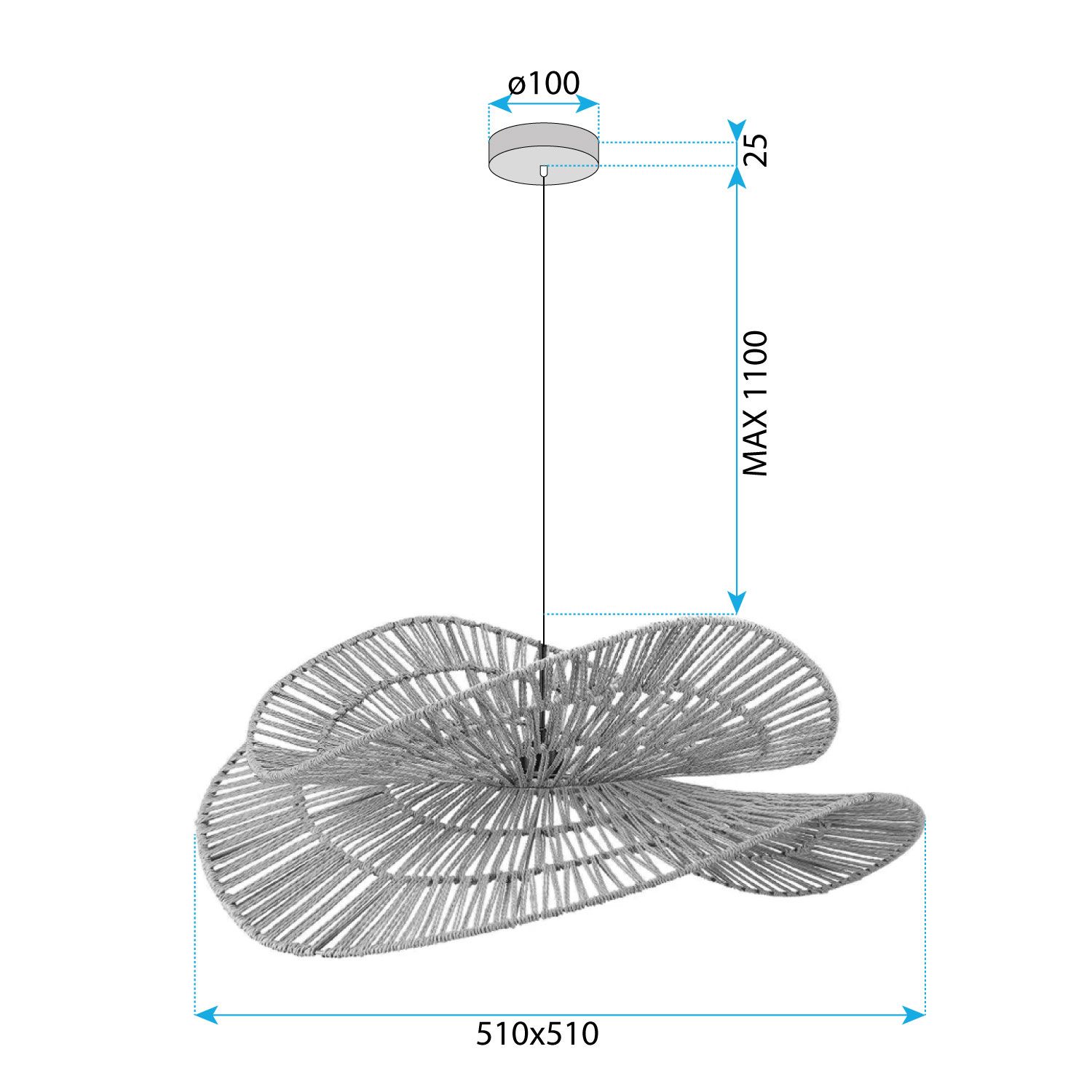 Toolight, závesné svietidlo BOHO 50cm, 1xE27, APP1737-1CP, prírodná hnedá-čierna, OSW-06060