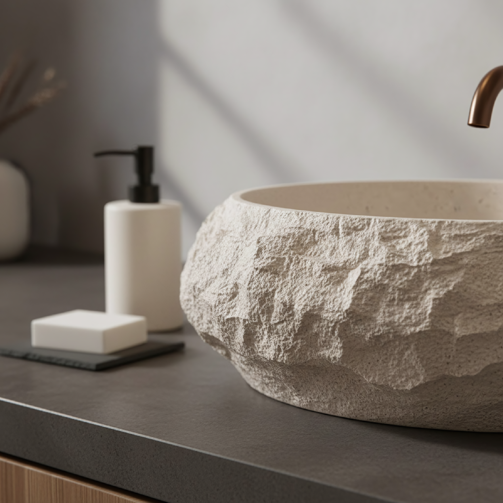 Rea Mika Warm, umývadlo na dosku 500x380x150 mm, béžová-imitácia kameňa, REA-U7347