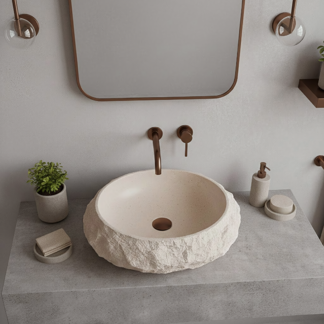 Rea Mika Warm, umývadlo na dosku 500x380x150 mm, béžová-imitácia kameňa, REA-U7347